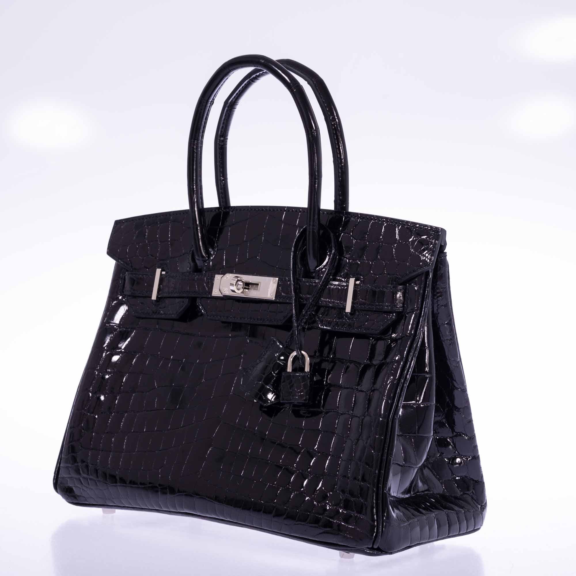 Hermès Birkin 30 Black Shiny Niloticus Crocodile Palladium Hardware