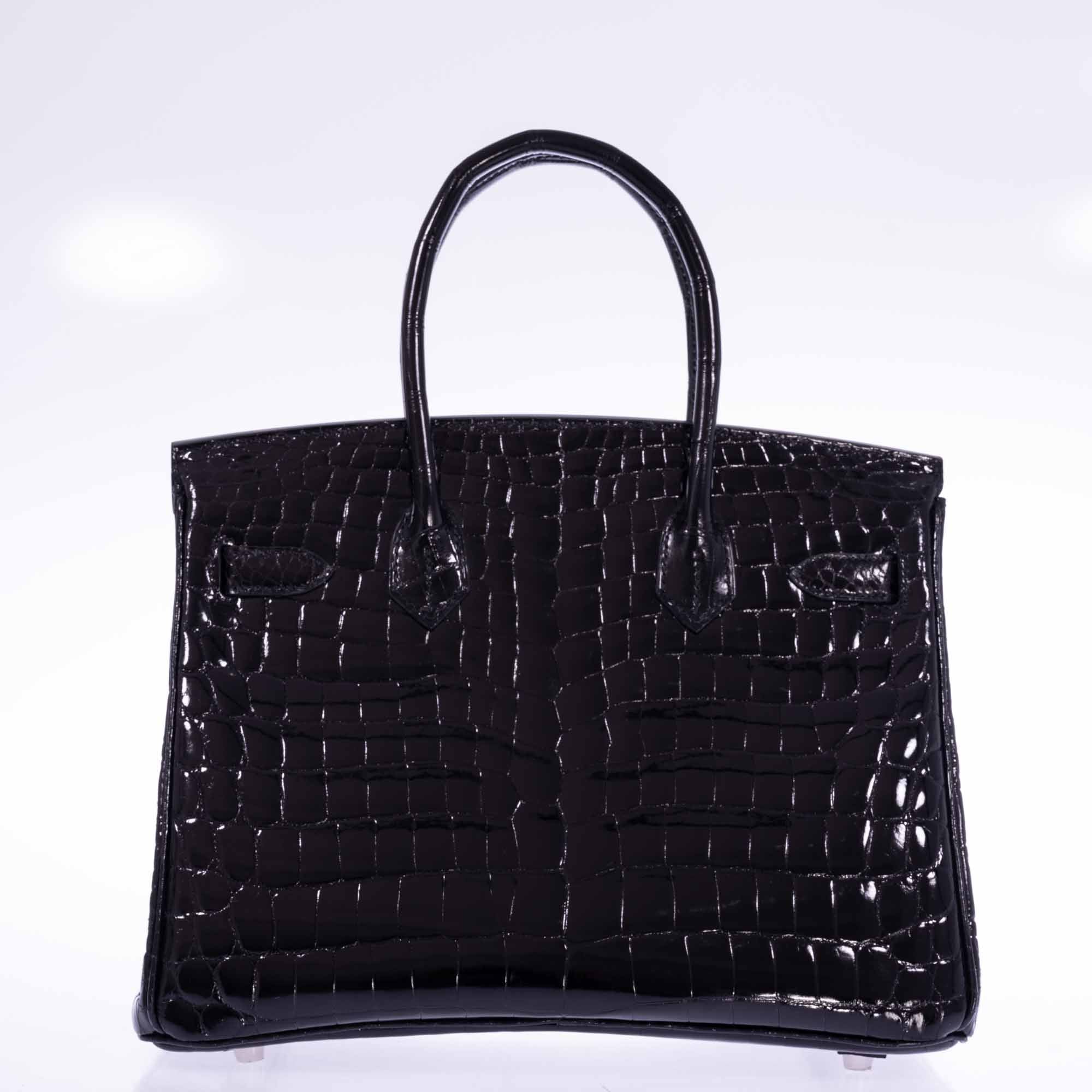 Hermès Birkin 30 Black Shiny Niloticus Crocodile Palladium Hardware