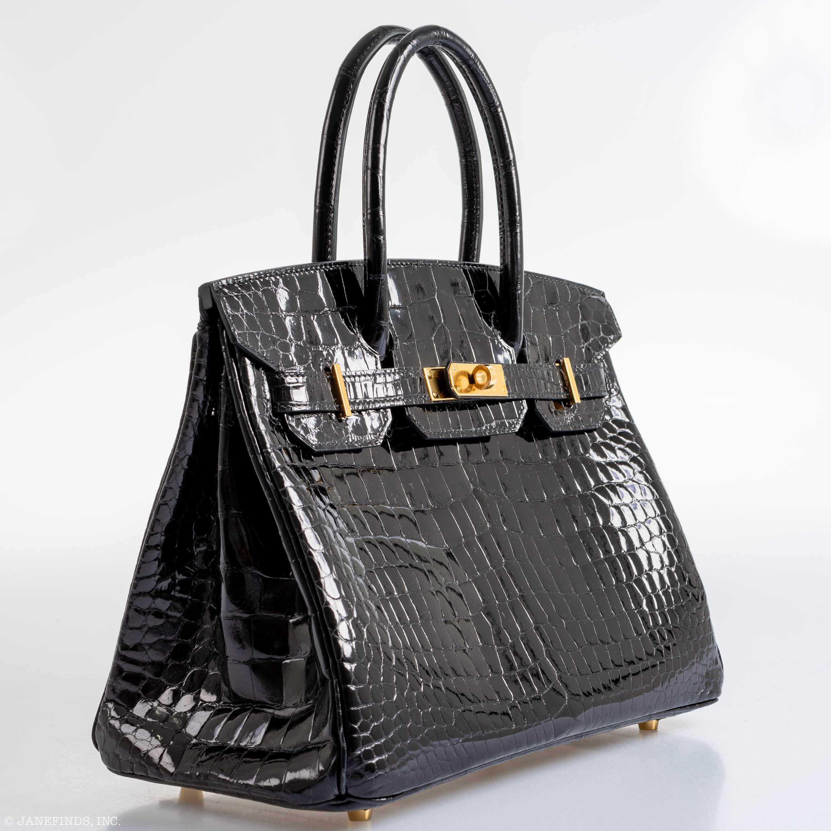 Hermès Birkin 30 Black Shiny Porosus Crocodile Gold Hardware