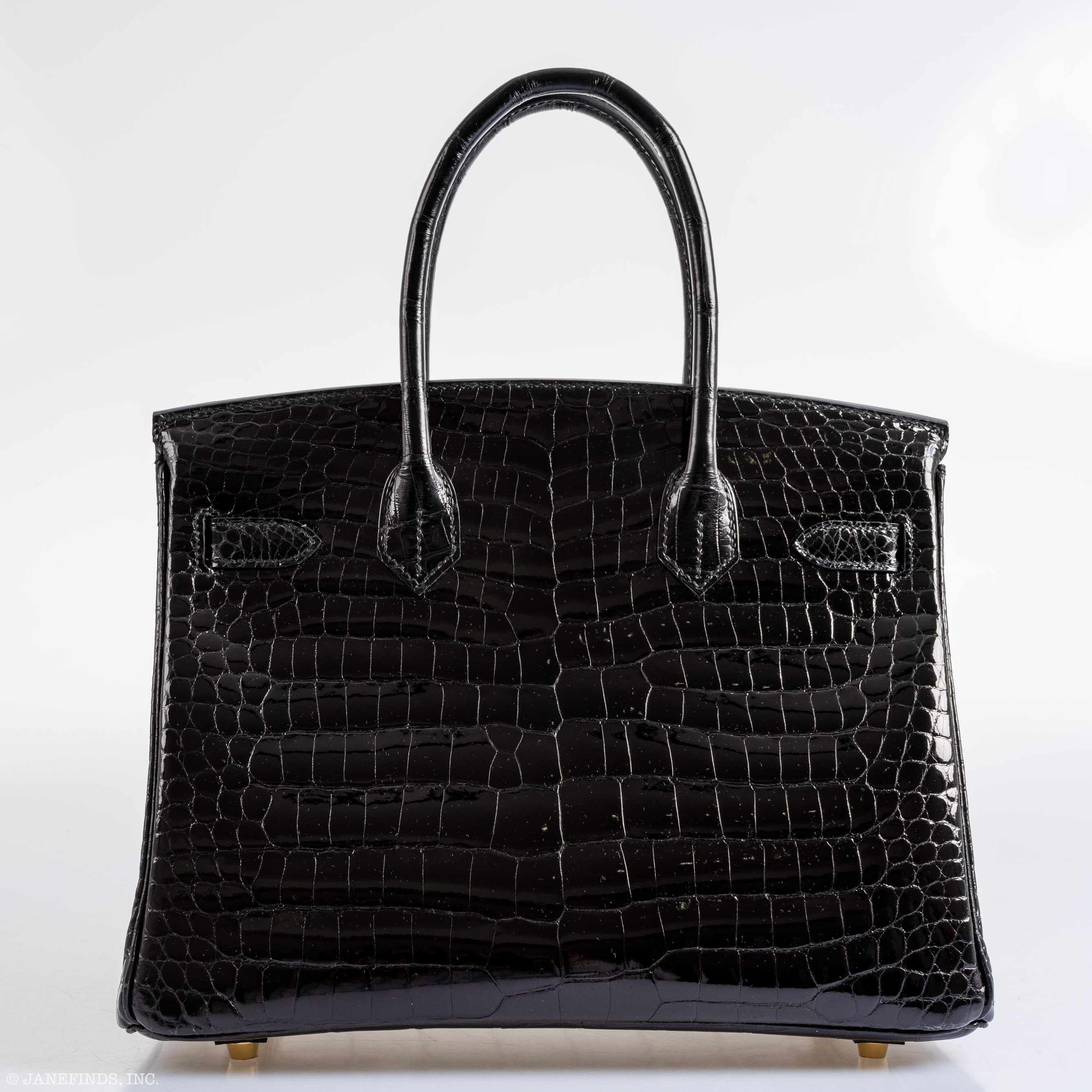 Hermes Birkin 30 Black Shiny Porosus Crocodile Gold Hardware