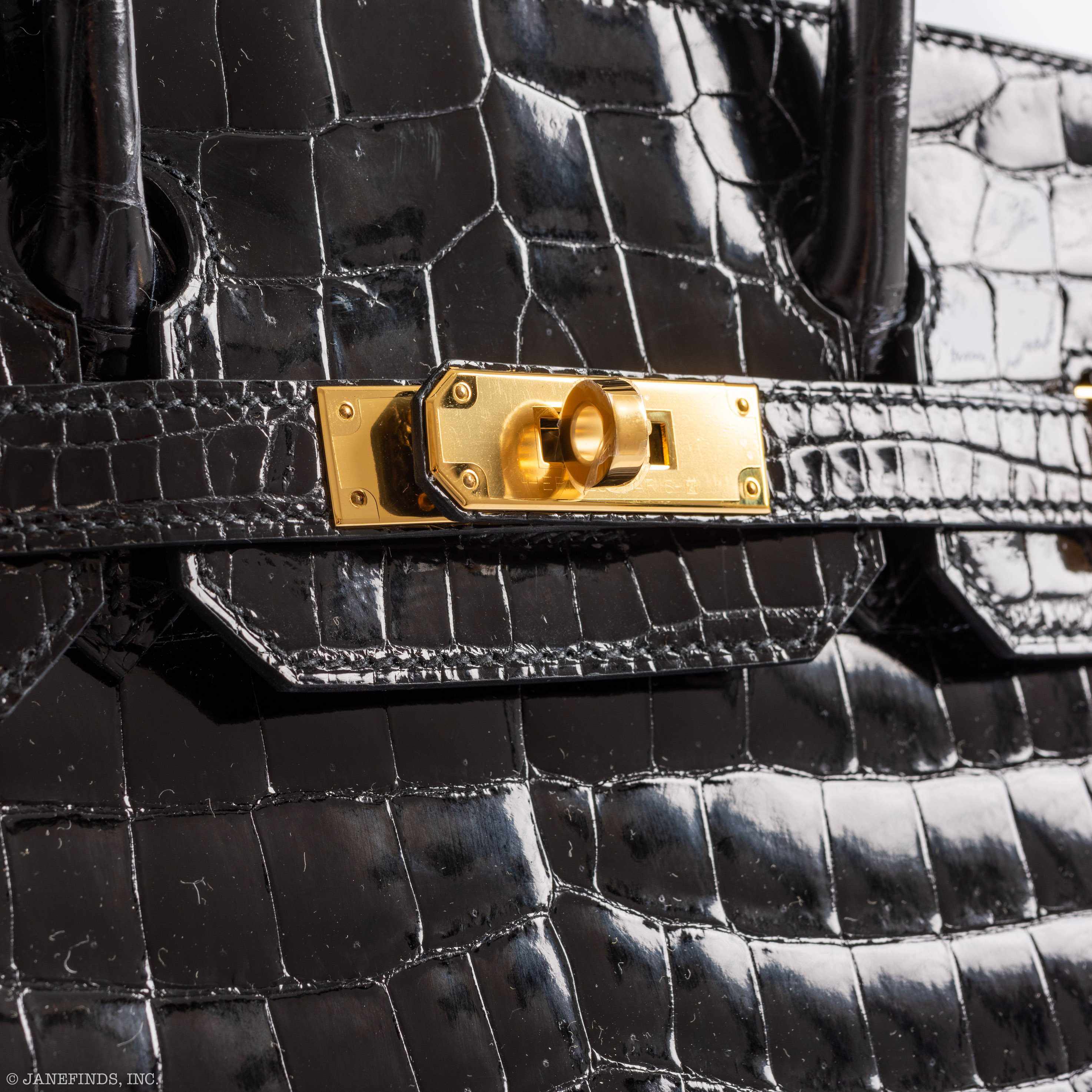 Hermes Birkin 30 Black Shiny Porosus Crocodile Gold Hardware
