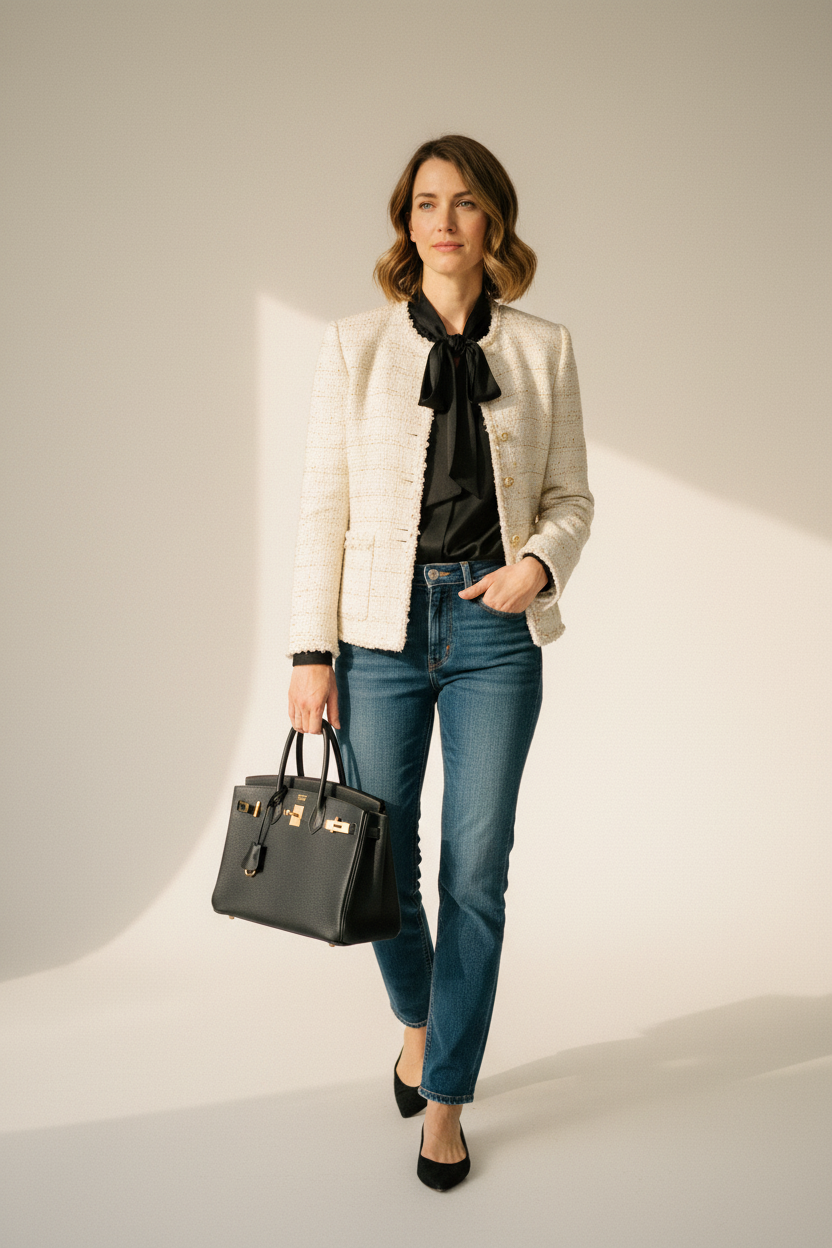 Hermès Birkin 30 Noir Togo Gold Hardware carried by a model