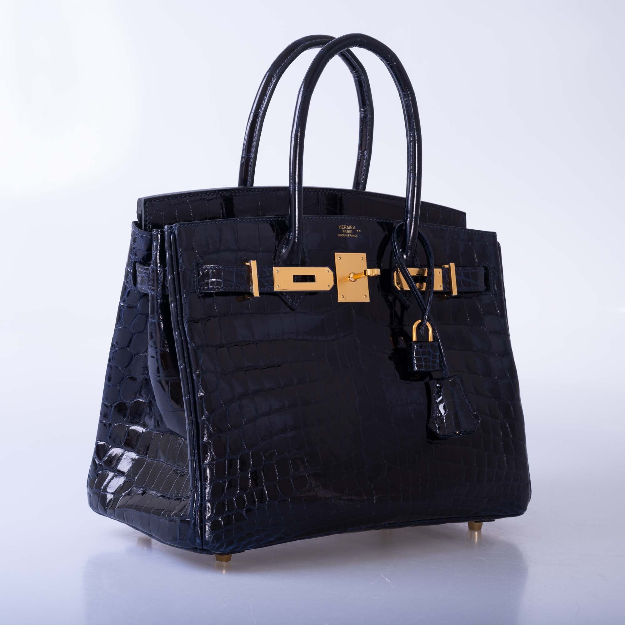 Hermès Birkin 30 Bleu Marine Shiny Niloticus Crocodile Gold Hardware