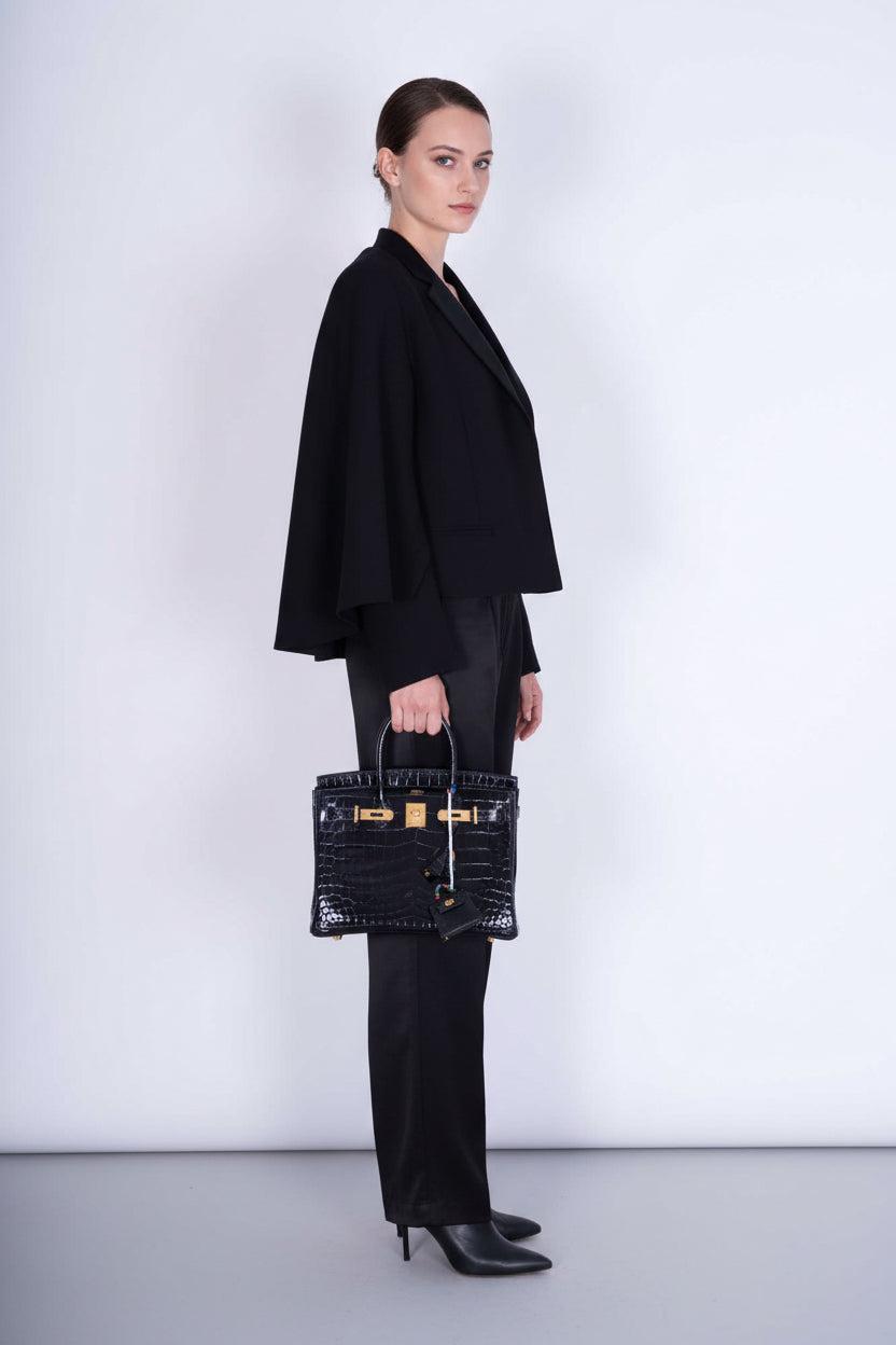 Hermès Birkin 30 Bleu Marine Shiny Porosus Crocodile Rouge H Contour Gold Hardware