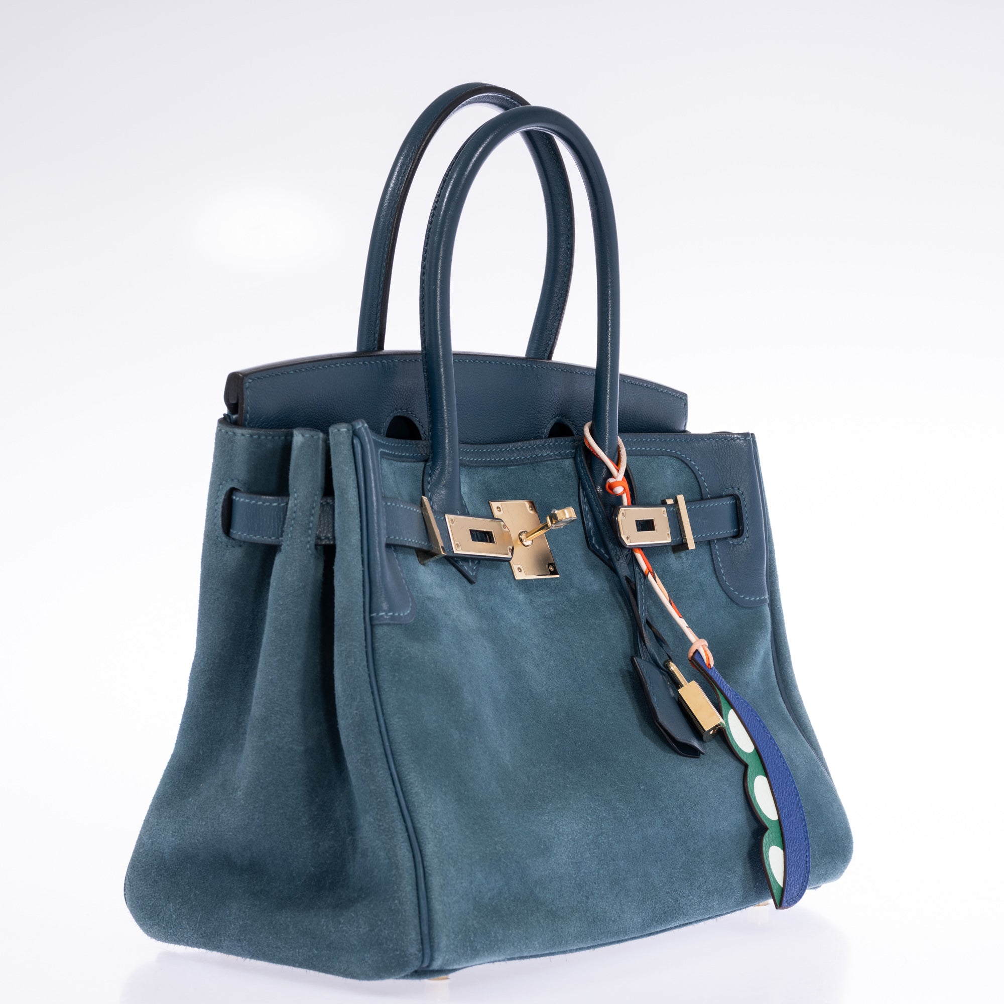 Hermès Birkin 30 Bleu Tempête Grizzly Doblis/Swift Permabrass Hardware