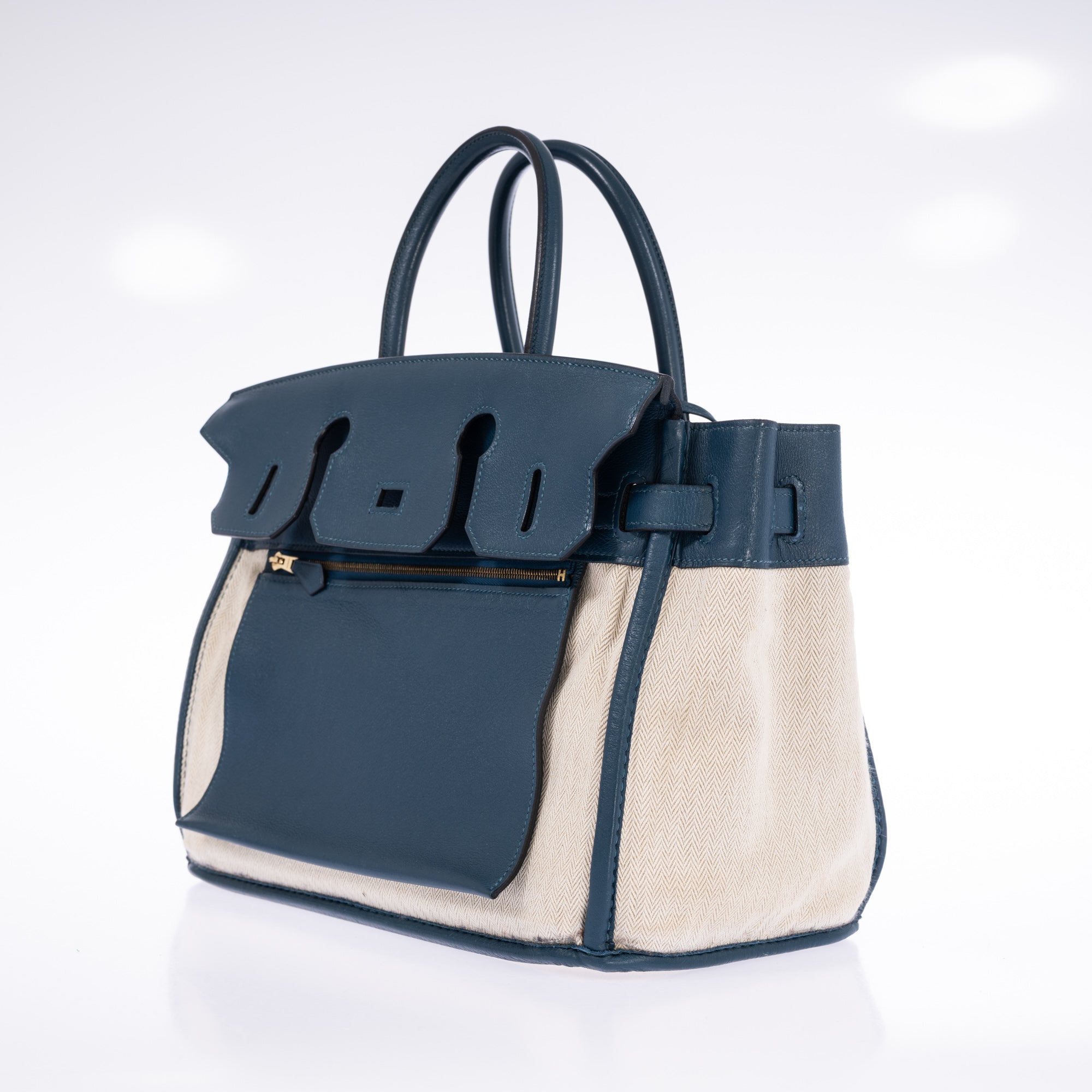 Hermès Birkin 30 Bleu Tempête Grizzly Doblis/Swift Permabrass Hardware