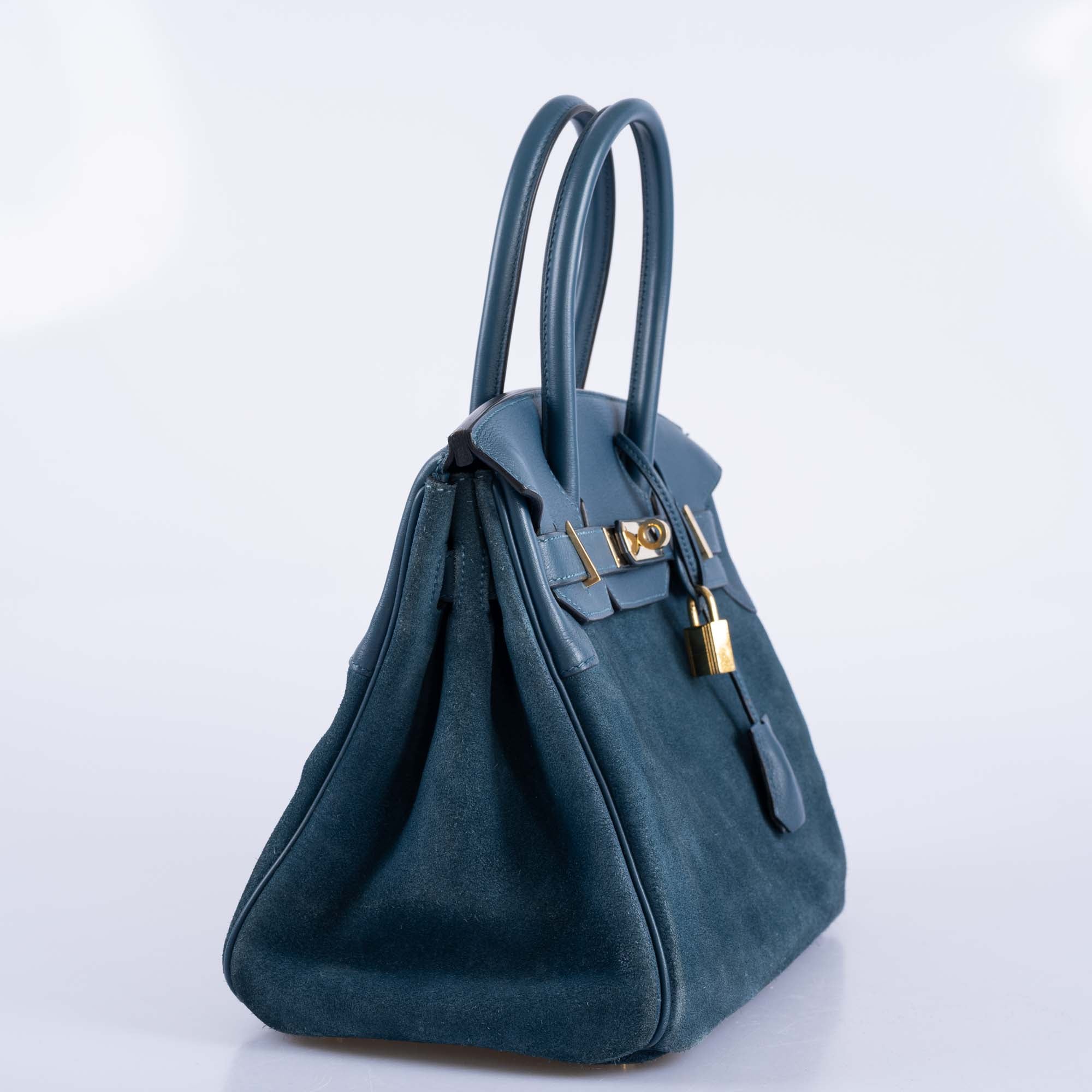 Hermès Birkin 30 Bleu Tempête Grizzly Doblis/Swift Permabrass