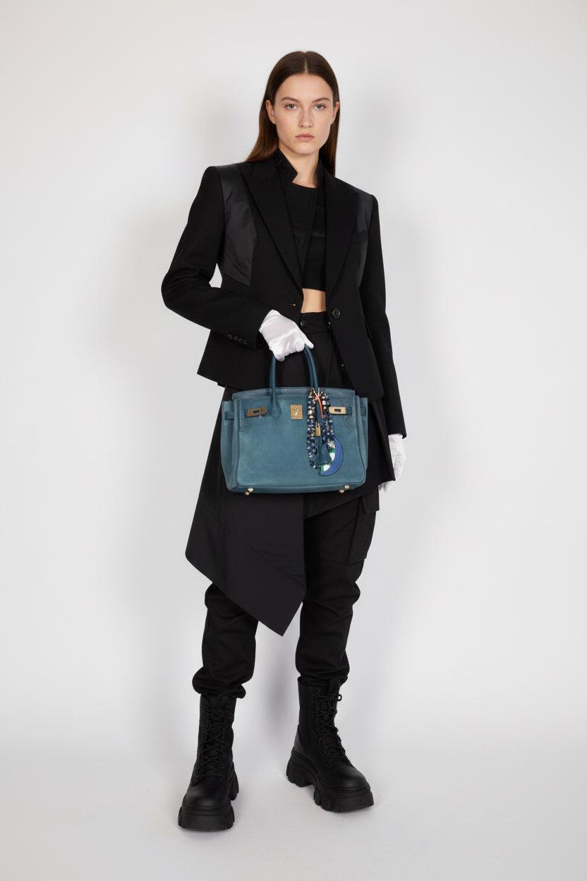 Hermès Birkin 30 Bleu Tempête Grizzly Doblis/Swift Permabrass Hardware