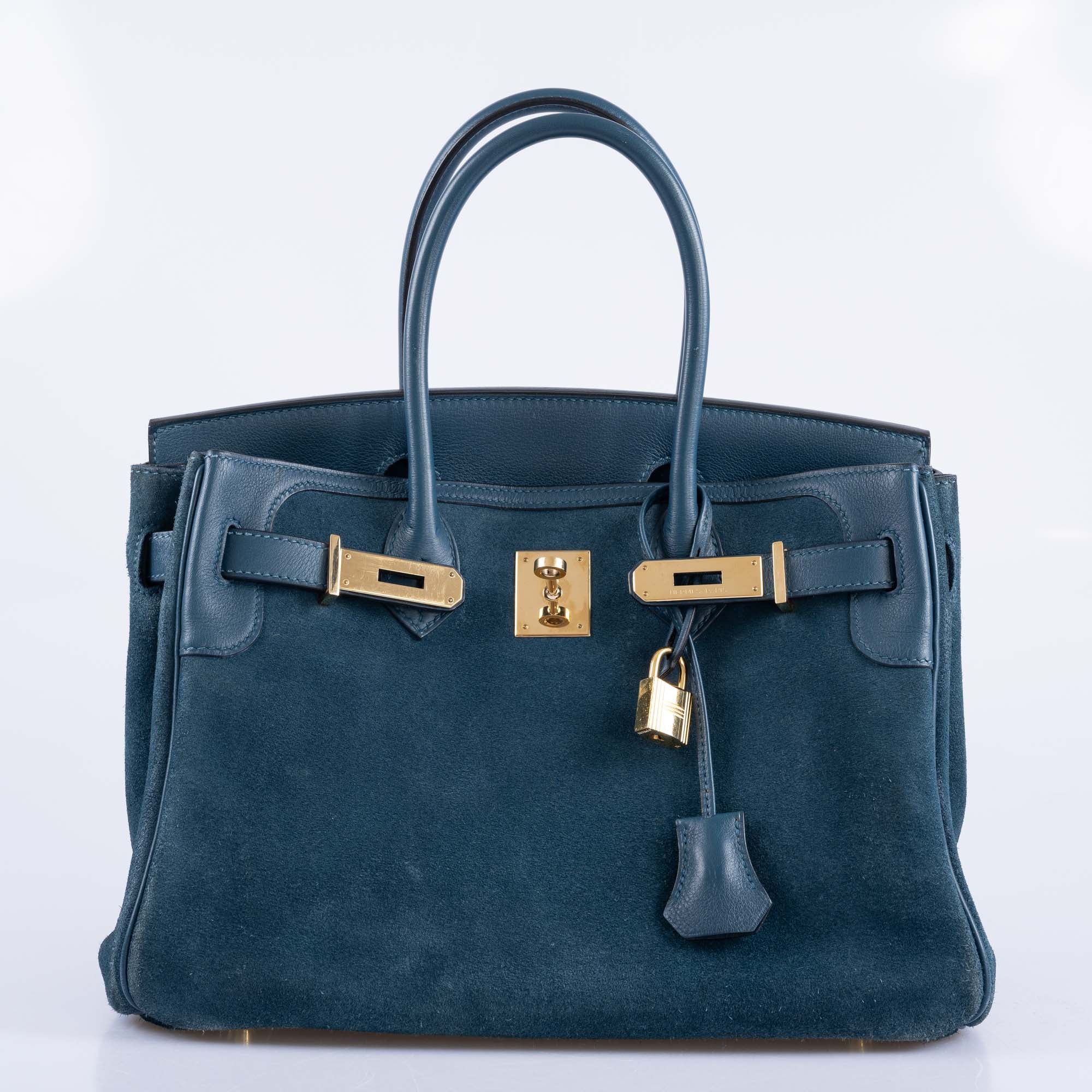 Hermès Birkin 30 Bleu Tempête Grizzly Doblis and Swift Permabrass