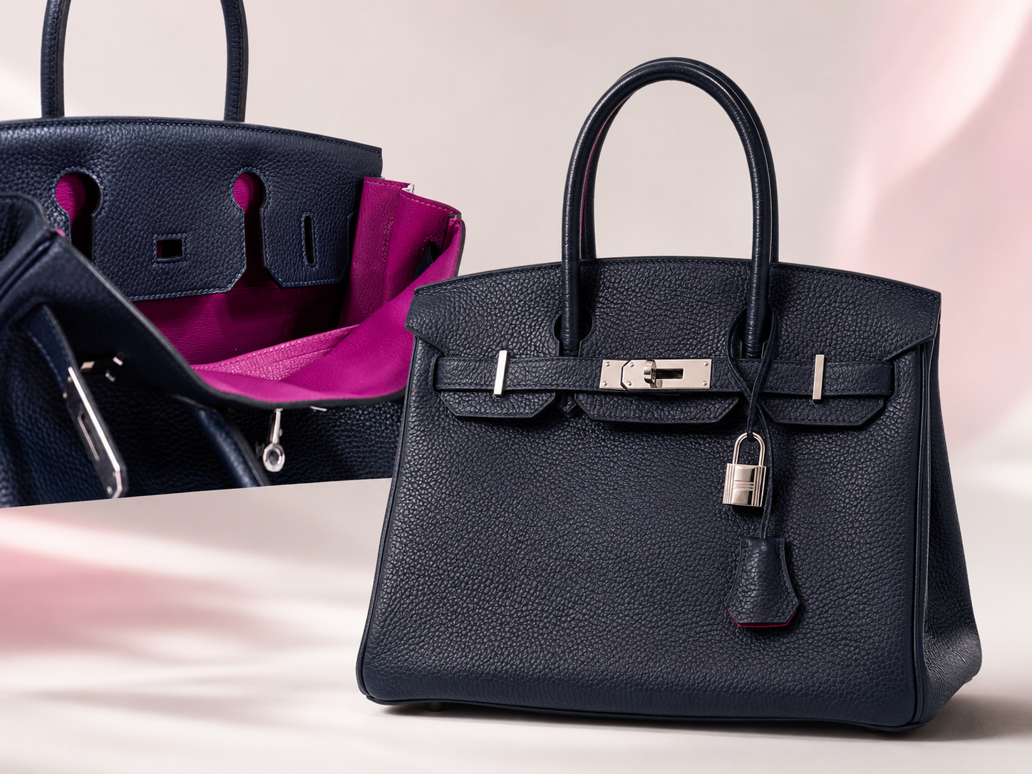 Hermès Birkin 30 Blue Nuit Verso Rose Pourpre Togo Palladium Hardware