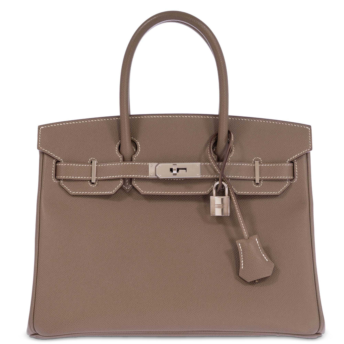 Hermès Birkin 30 Étoupe Epsom Palladium Hardware, front view