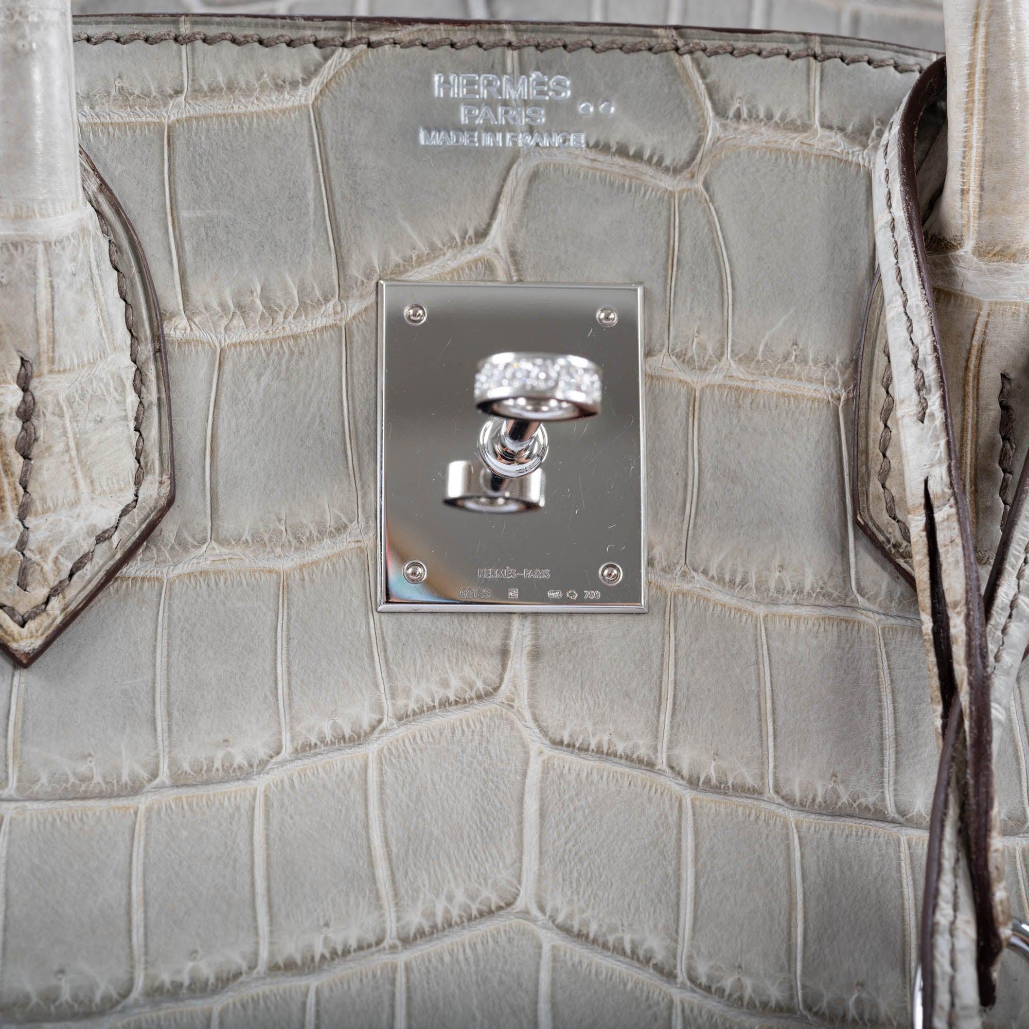 Hermès Birkin 30 Gris Cendre Himalaya Niloticus Crocodile 18K White Gold & Diamond Hardware