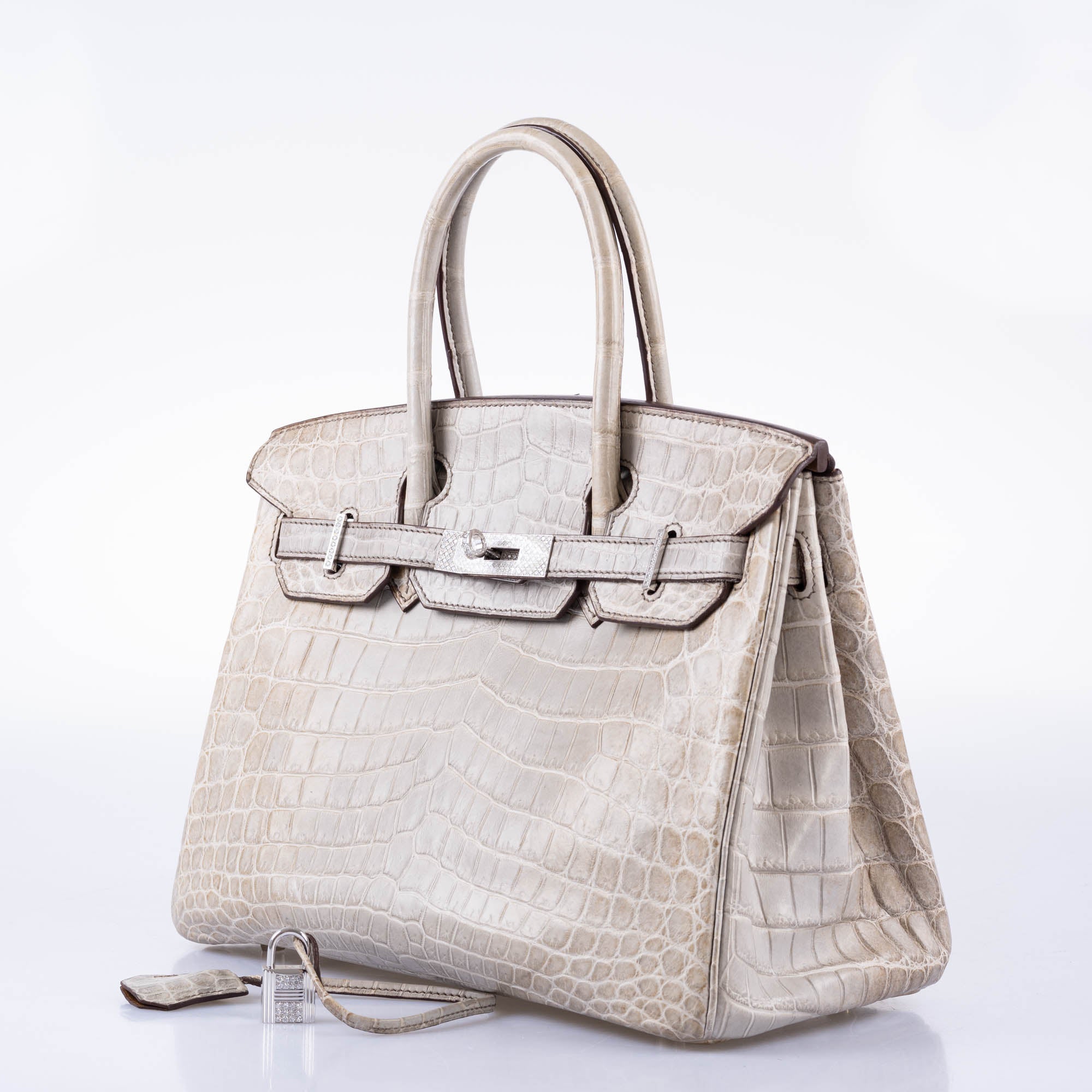 Hermès Birkin 30 Gris Cendre Himalaya Niloticus Crocodile 18K White Gold & Diamond Hardware