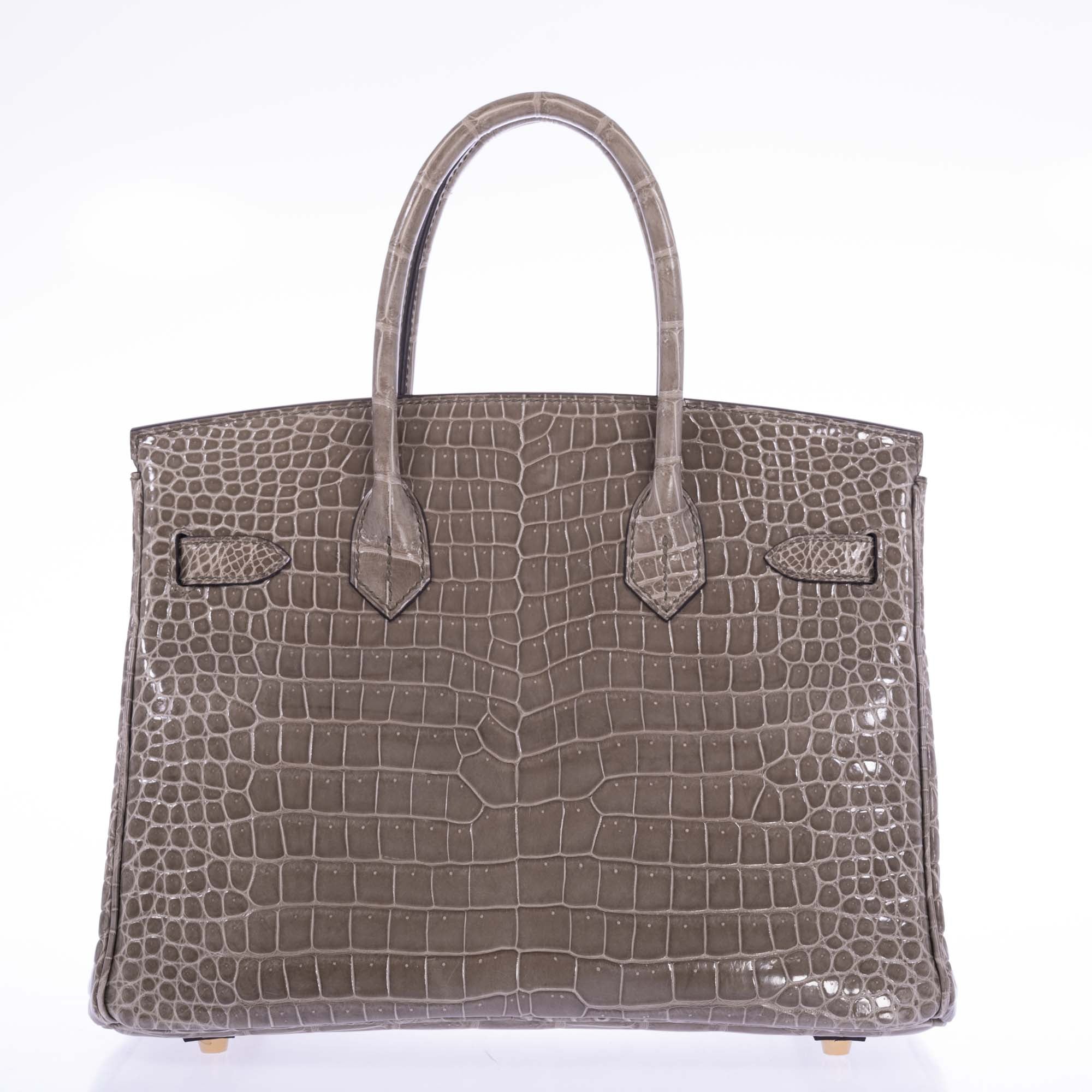 Hermès Birkin 30 Gris Tourterelle Porosus Crocodile Gold Hardware