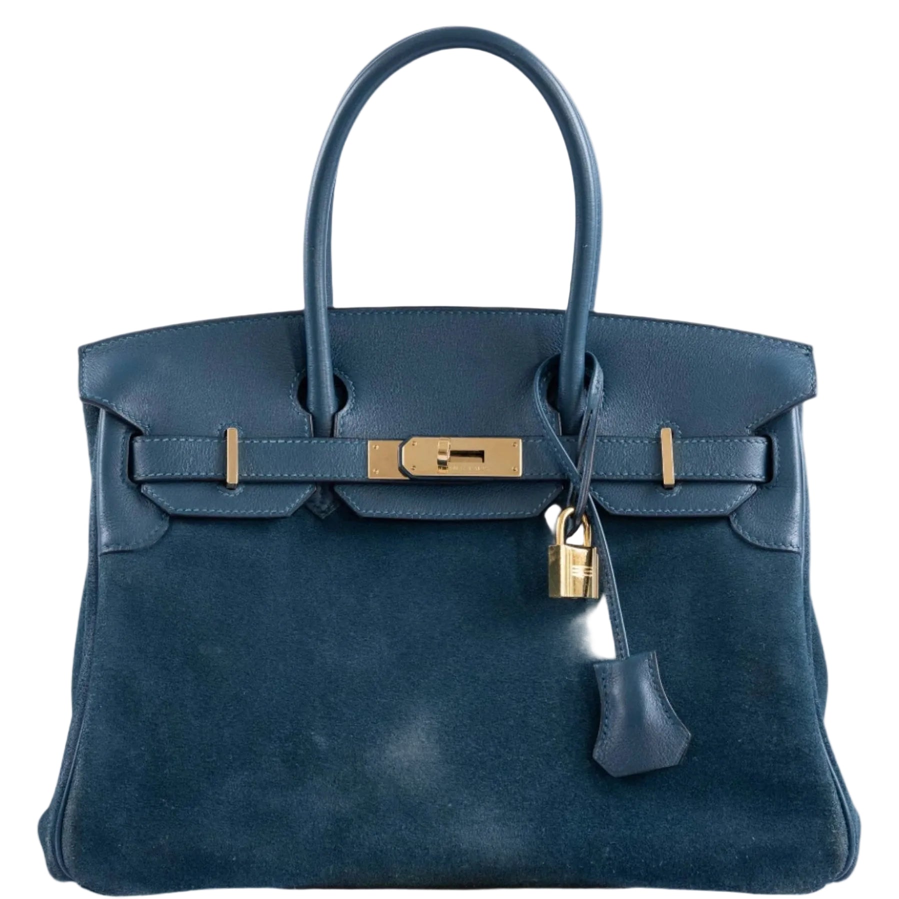Hermès Birkin 30 Grizzly Blue Tempete Veau Doblis Suede Swift Permabrass Hardware