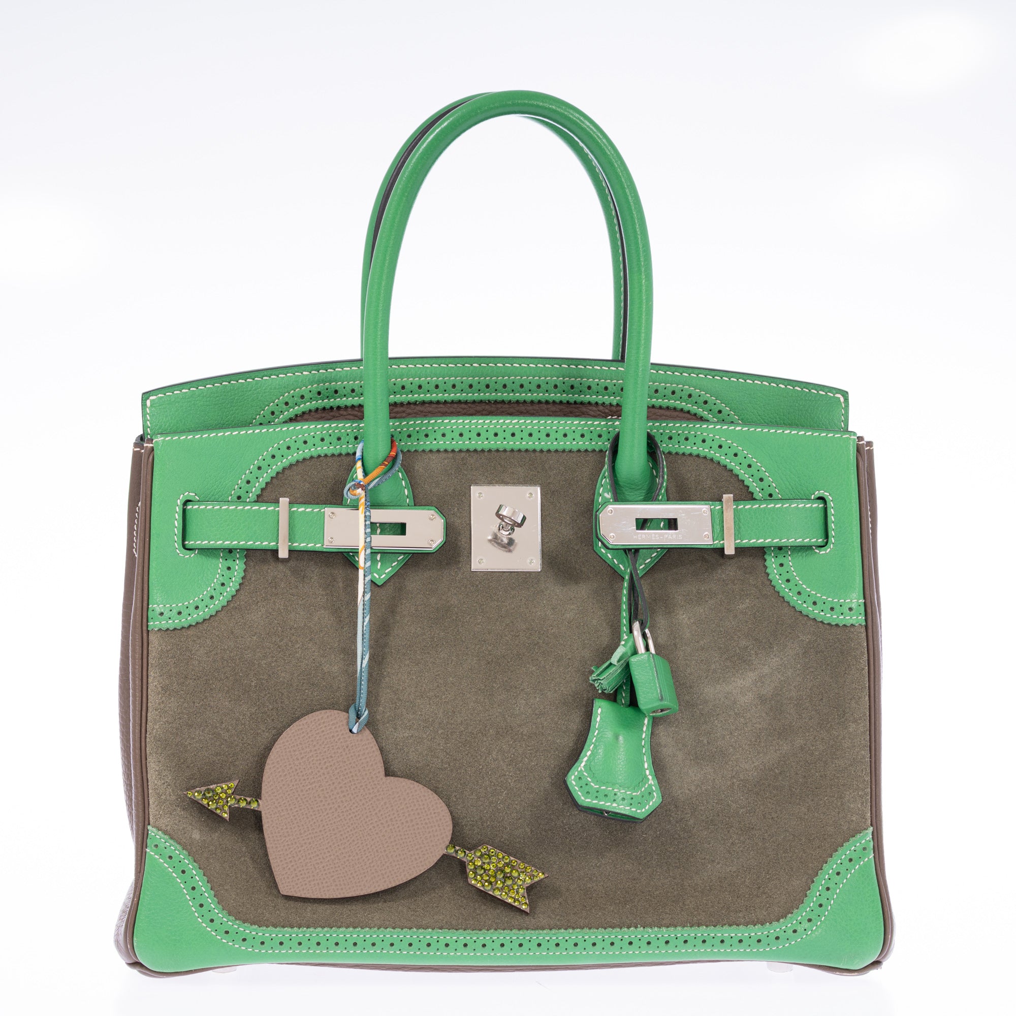 Hermès Birkin 30 Grizzly Ghillies Étoupe/Bambou/Vert de Gris Veau Doblis/Clémence/Evercolor Palladium Hardware