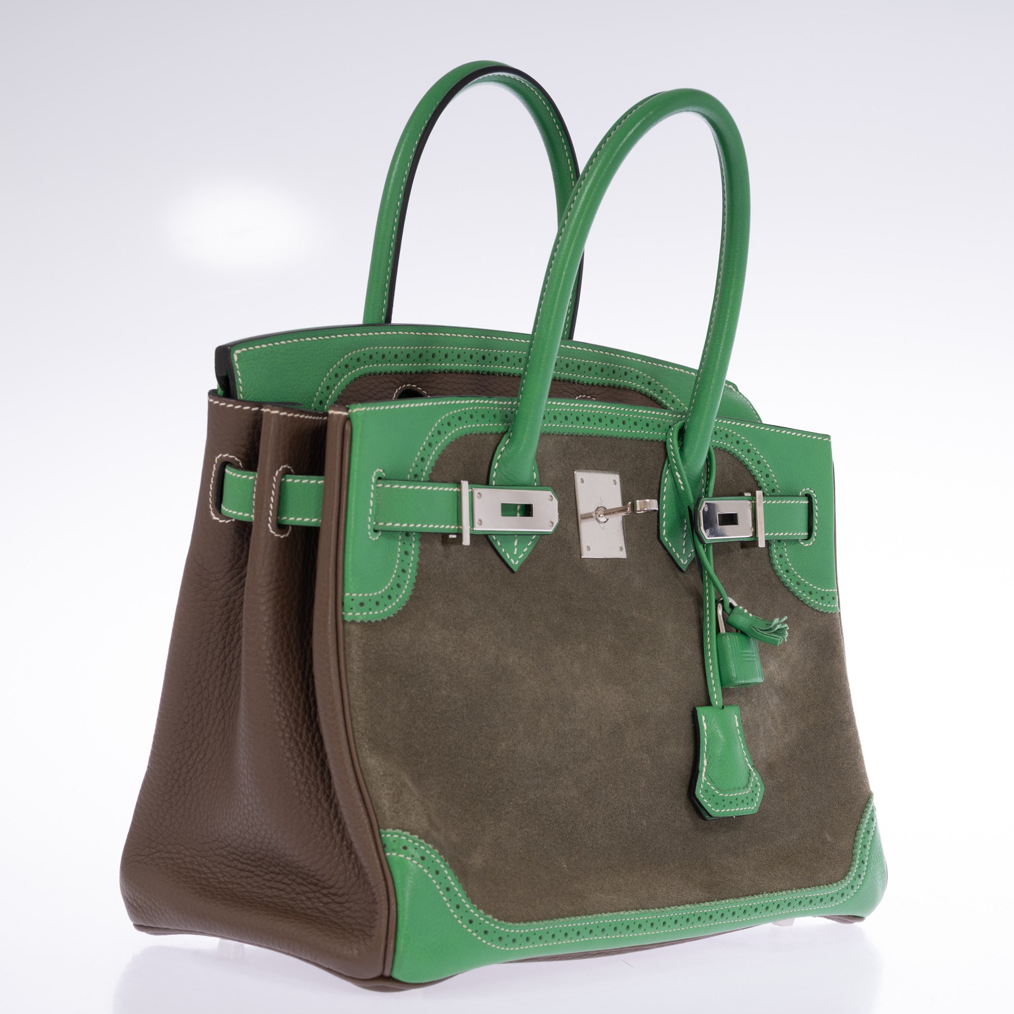 Hermès Birkin 30 Grizzly Ghillies Étoupe/Bambou/Vert de Gris Veau