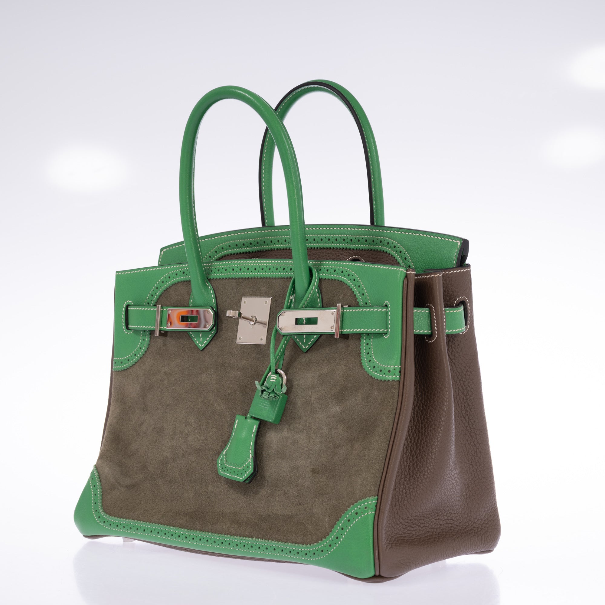 Hermès Birkin 30 Grizzly Ghillies Étoupe/Bambou/Vert de Gris Veau Doblis/Clemence/Evercolor Palladium Hardware