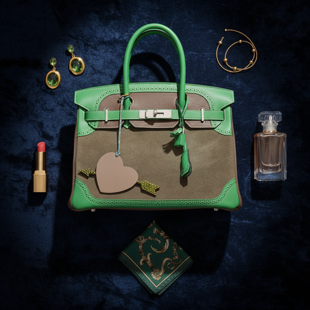 Hermès Birkin 30 Grizzly Ghillies Étoupe/Bambou/Vert de Gris Veau Doblis/Clemence/Evercolor Palladium Hardware