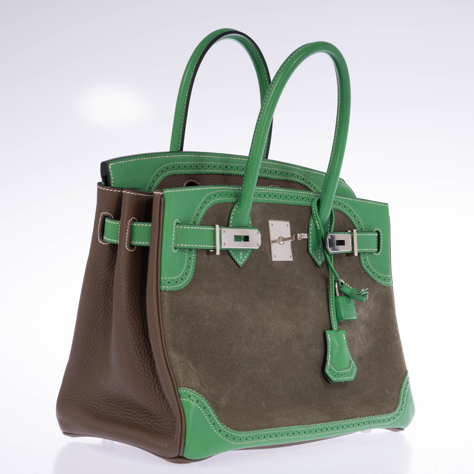 Hermès Birkin 30 Grizzly Ghillies Étoupe/Bambou/Vert de Gris Veau Doblis/Clemence/Evercolor Palladium Hardware