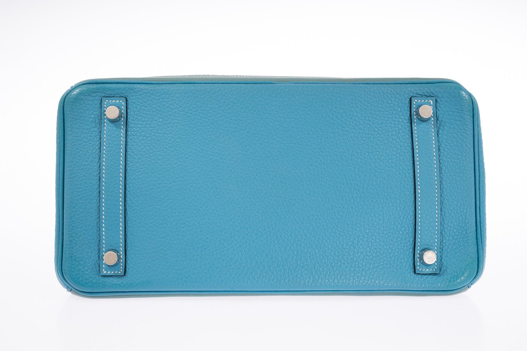 Hermès Birkin 30 Grizzly Ghillies Gris Perle Doblis, Ciel Evercolor & Turquoise Clémence Palladium Hardware