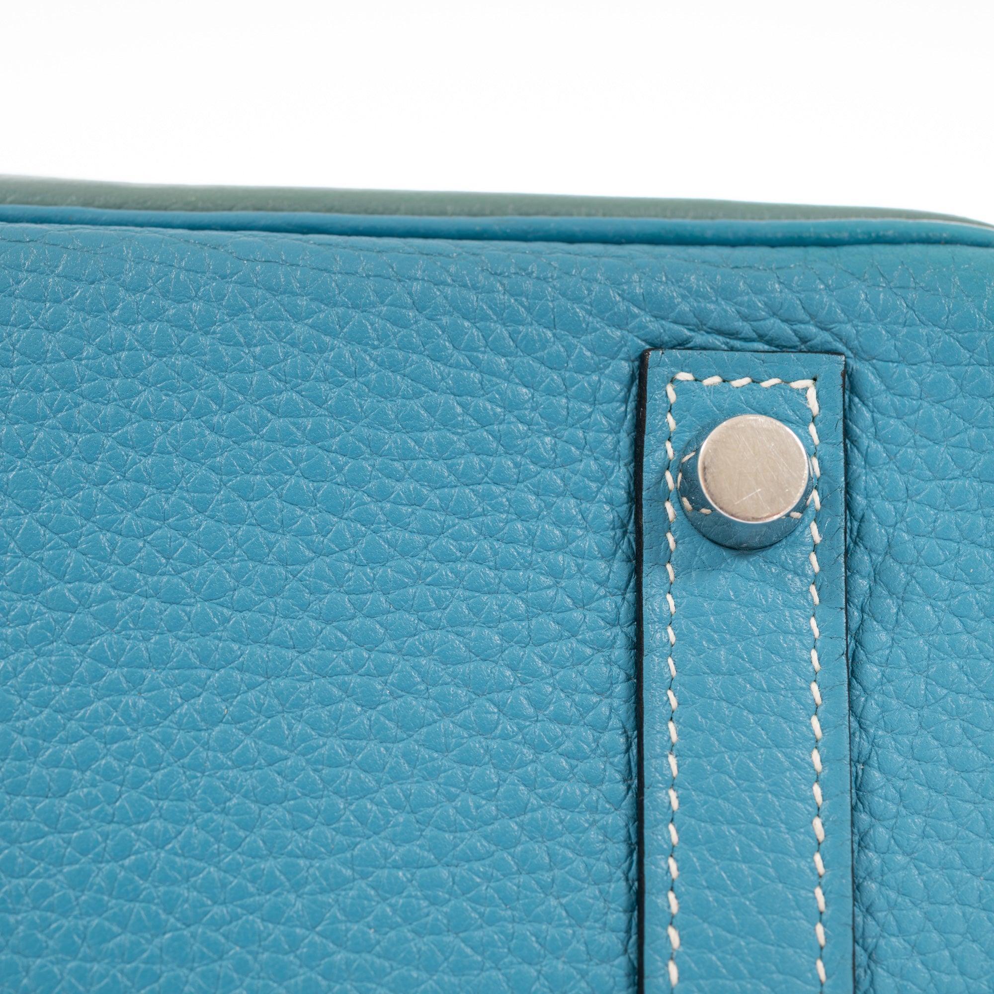 Hermès Birkin 30 Grizzly Ghillies Gris Perle Doblis, Ciel Evercolor & Turquoise Clémence Palladium Hardware