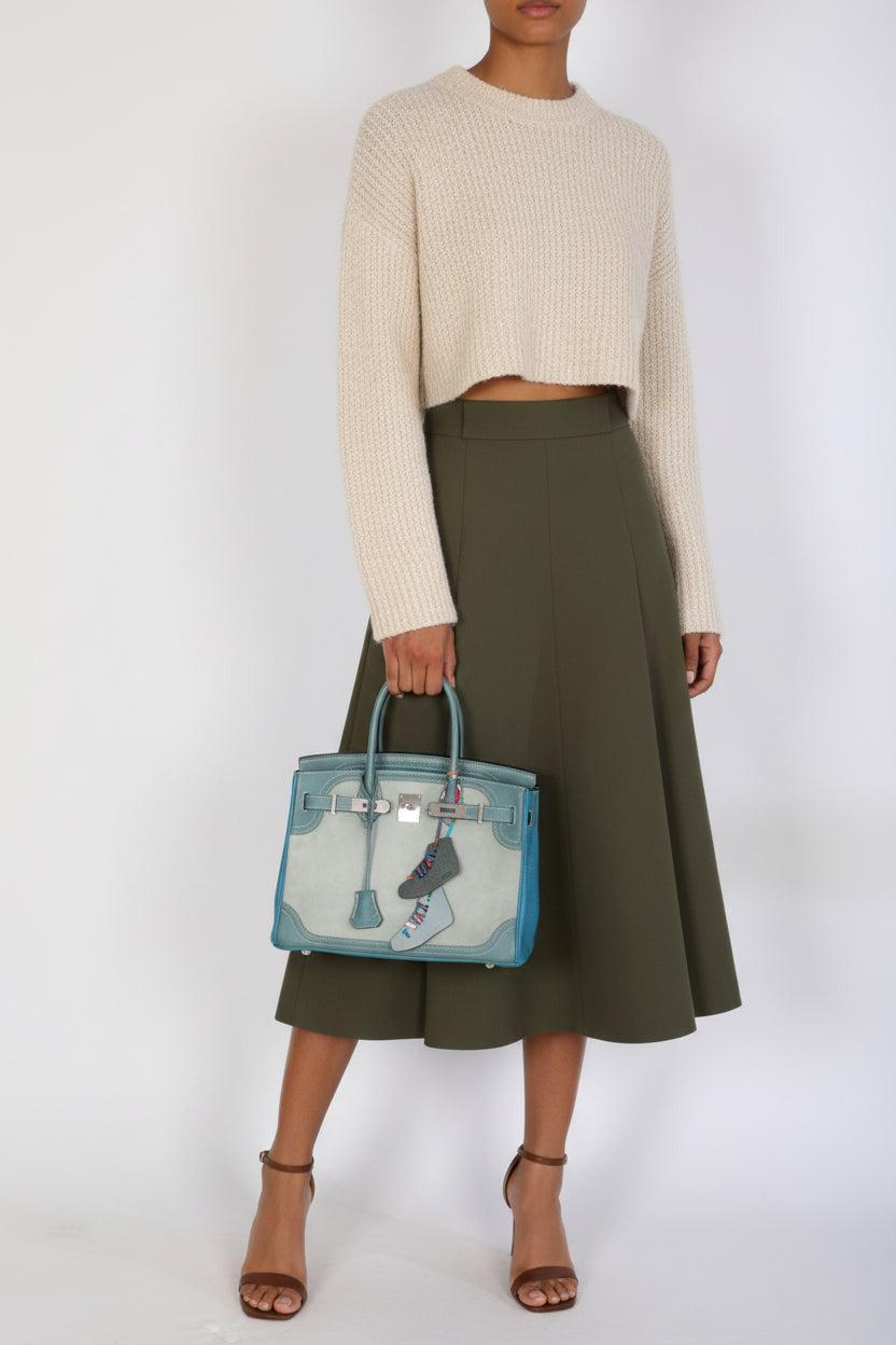 Hermès Birkin 30 Grizzly Ghillies Gris Perle Doblis, Ciel Evercolor & Turquoise Clémence Palladium Hardware