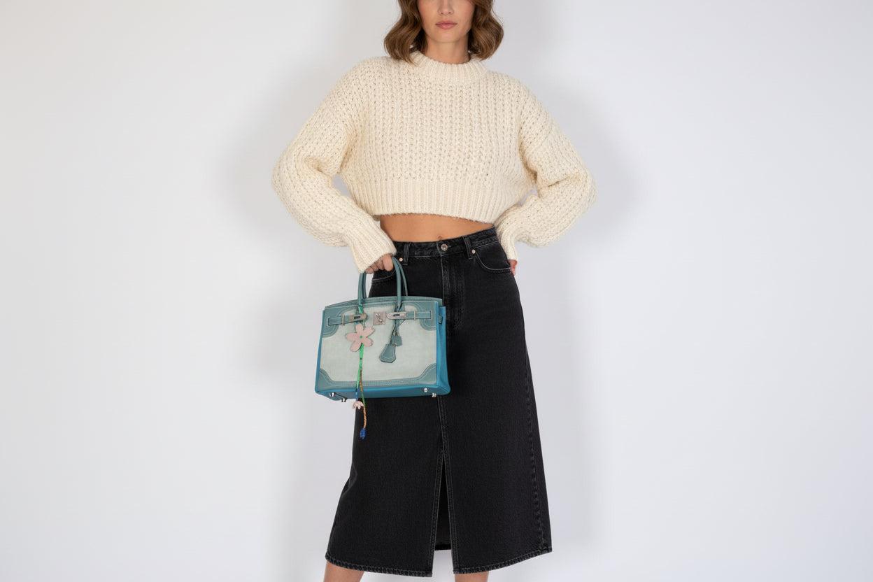 Hermès Birkin 30 Grizzly Ghillies Gris Perle Doblis, Ciel Evercolor & Turquoise Clémence Palladium Hardware