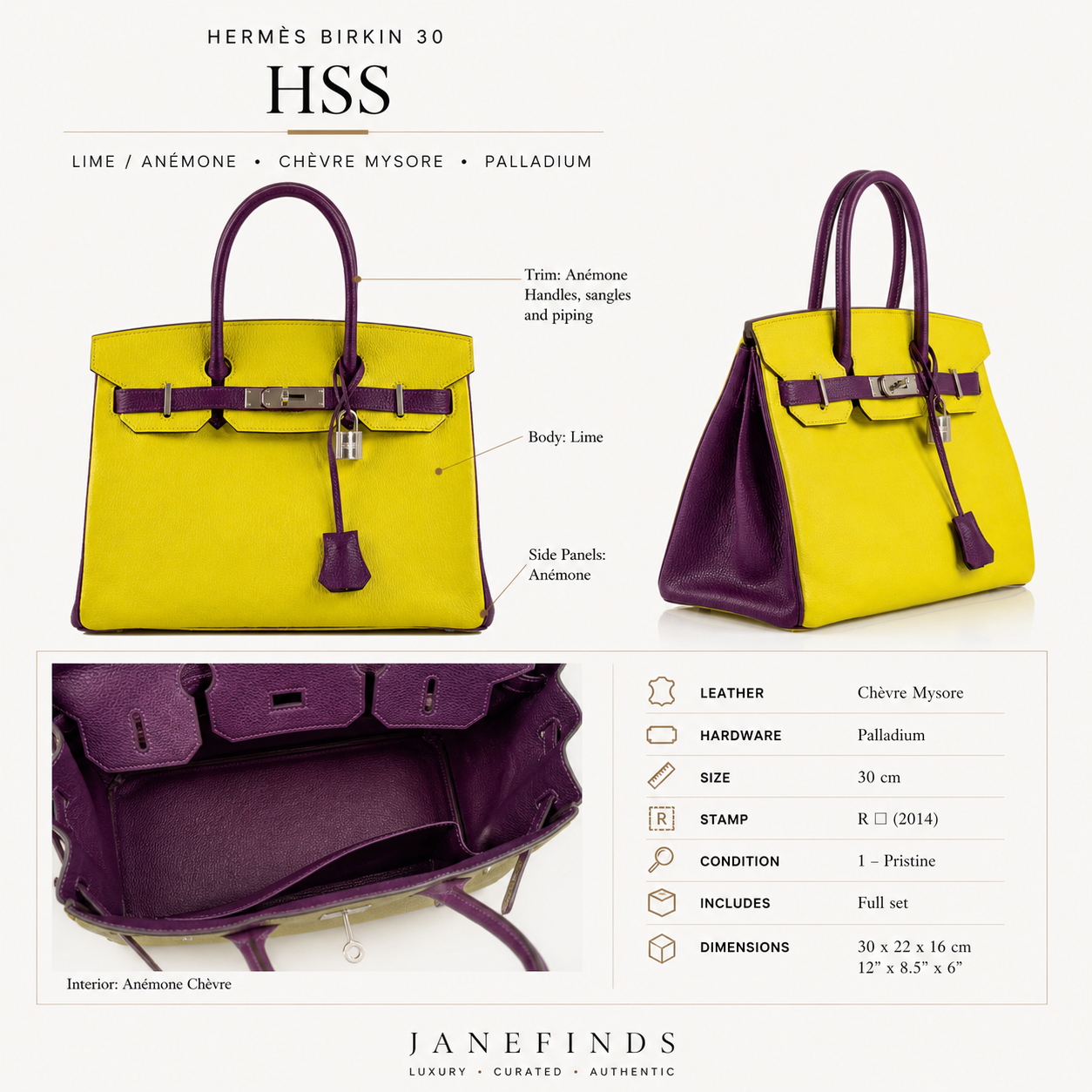 Hermès Birkin 30 HSS Bi-Color Lime and Anémone Chèvre Mysore Palladium Hardware