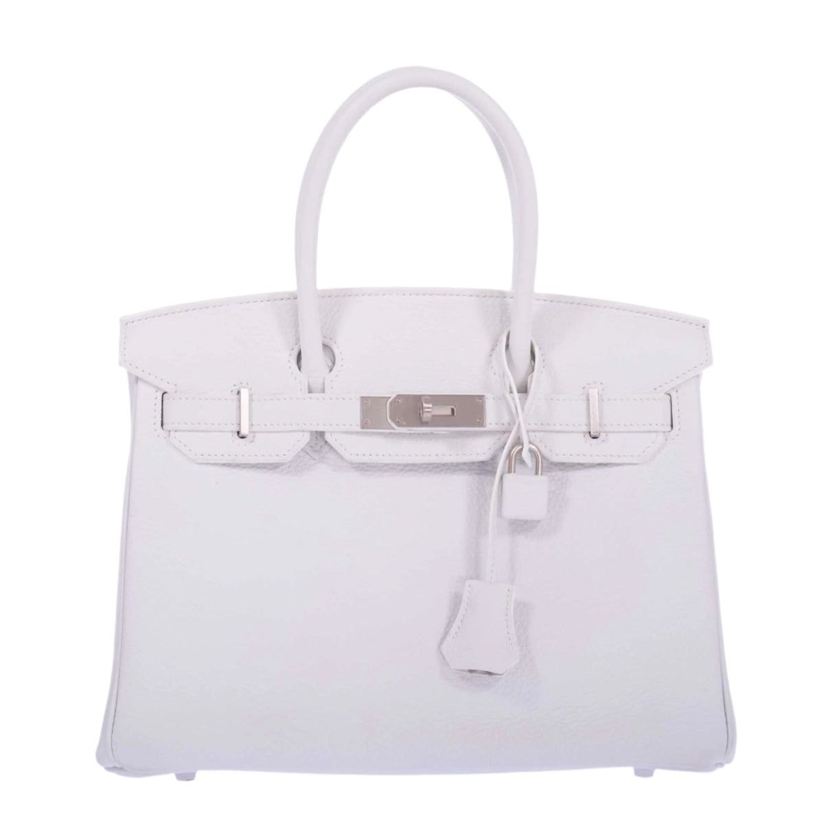 Hermès Birkin 30 HSS Blanc Clémence Brushed Palladium Hardware, front view, closed