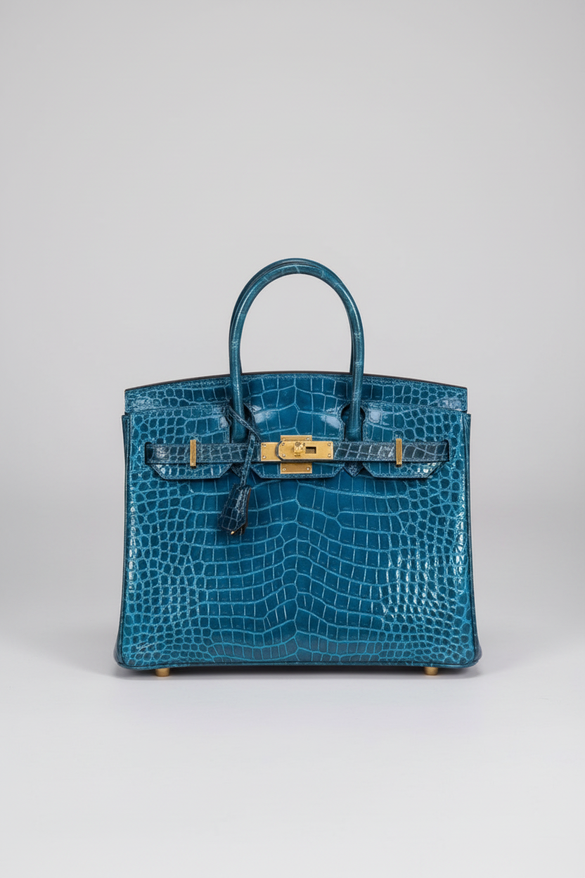 Hermès Birkin 30 HSS Blue Izmir and Blue Colvert Porosus Crocodile Brushed Gold Hardware