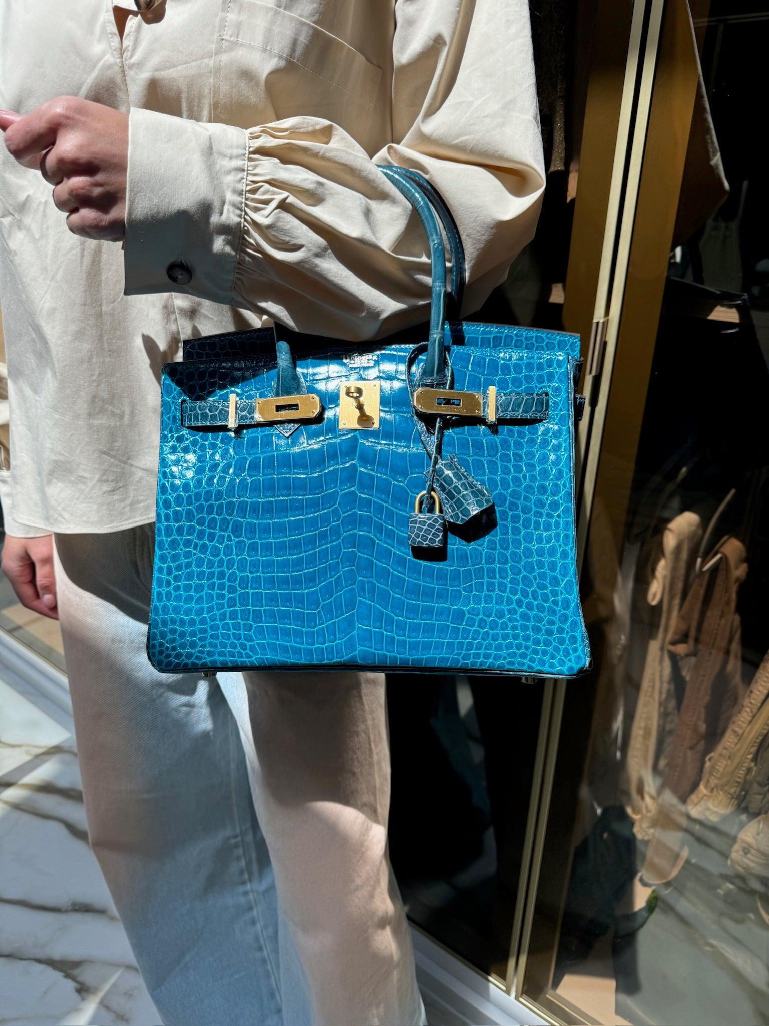 Hermès Birkin 30 HSS Blue Izmir and Blue Colvert Porosus Crocodile Brushed Gold Hardware