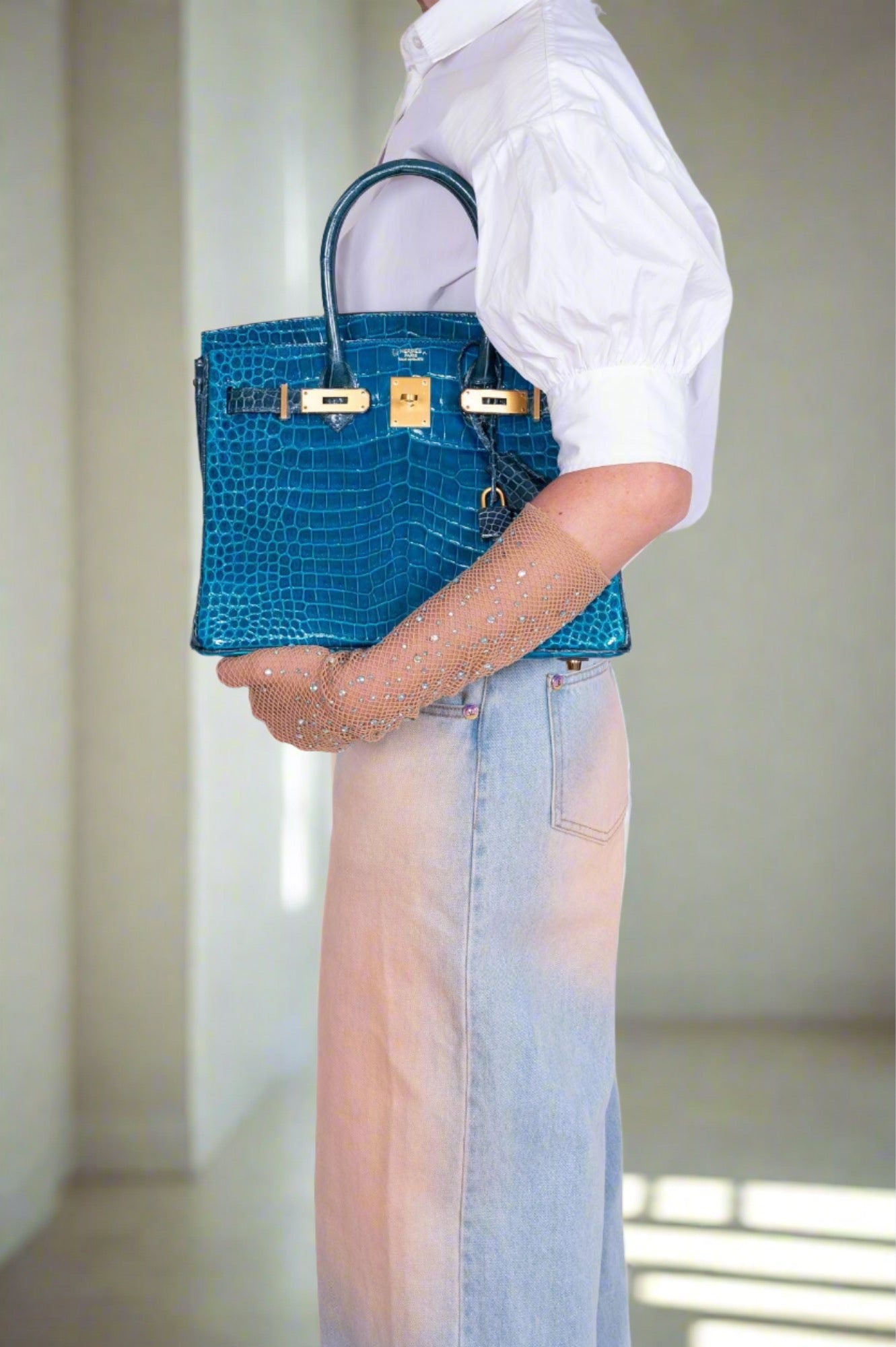 Hermès Birkin 30 HSS Blue Izmir and Blue Colvert Porosus Crocodile Brushed Gold Hardware