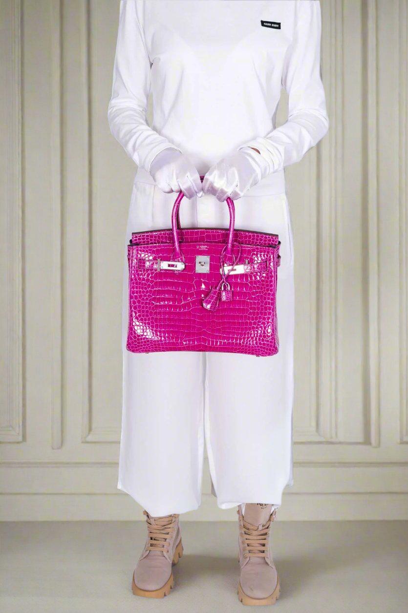 Hermès Birkin 30 HSS Rose Scheherazade Porosus Crocodile, Cassis Interior Palladium Hardware