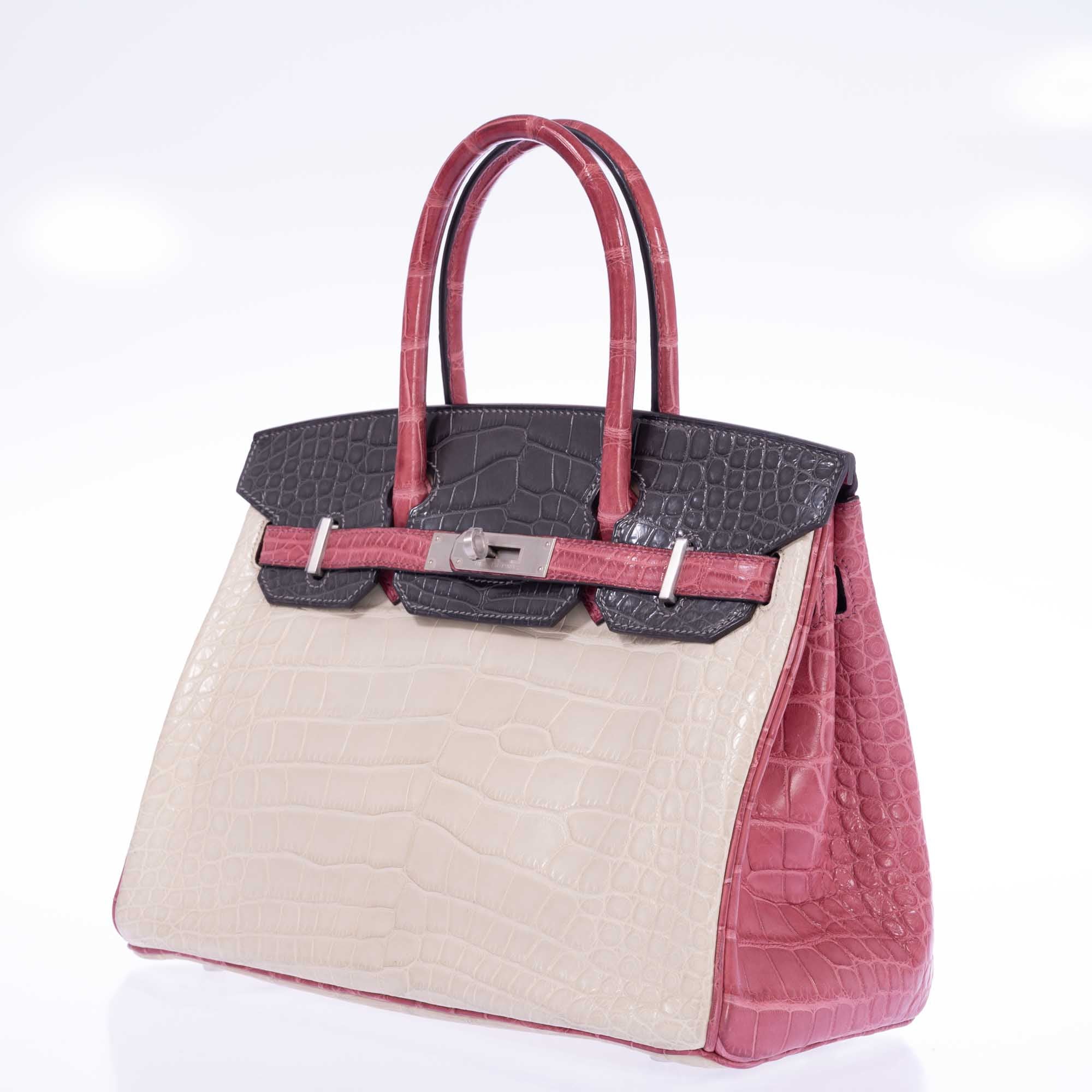 Hermès Birkin 30 HSS Tri-Color Beton, Gray Paris, Boise de Rose Alligator Brushed Palladium Hardware