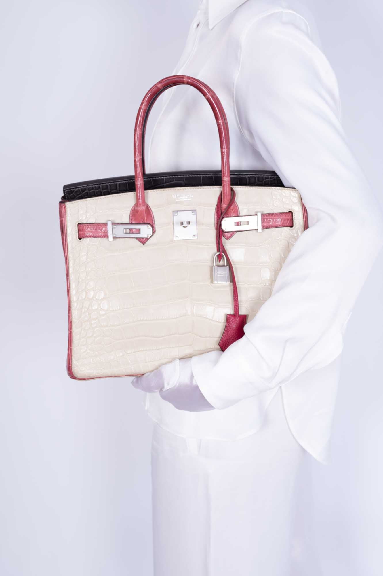 Hermès Birkin 30 HSS Tri-Color Beton, Gray Paris, Boise de Rose Alligator Brushed Palladium Hardware