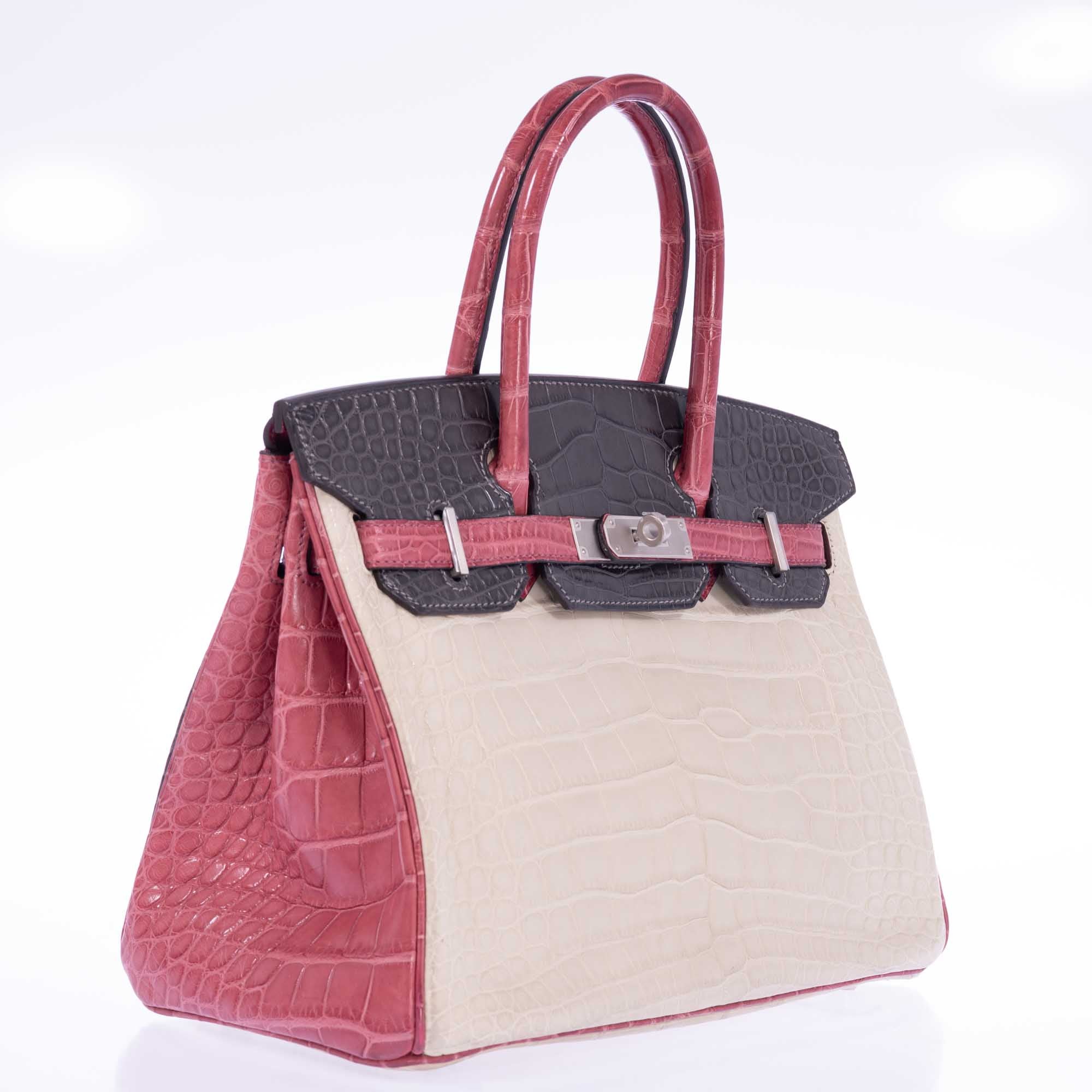 Hermès Birkin 30 HSS Tri-Color Béton, Gris Paris, and Bois de Rose Matte Alligator Brushed Palladium Hardware