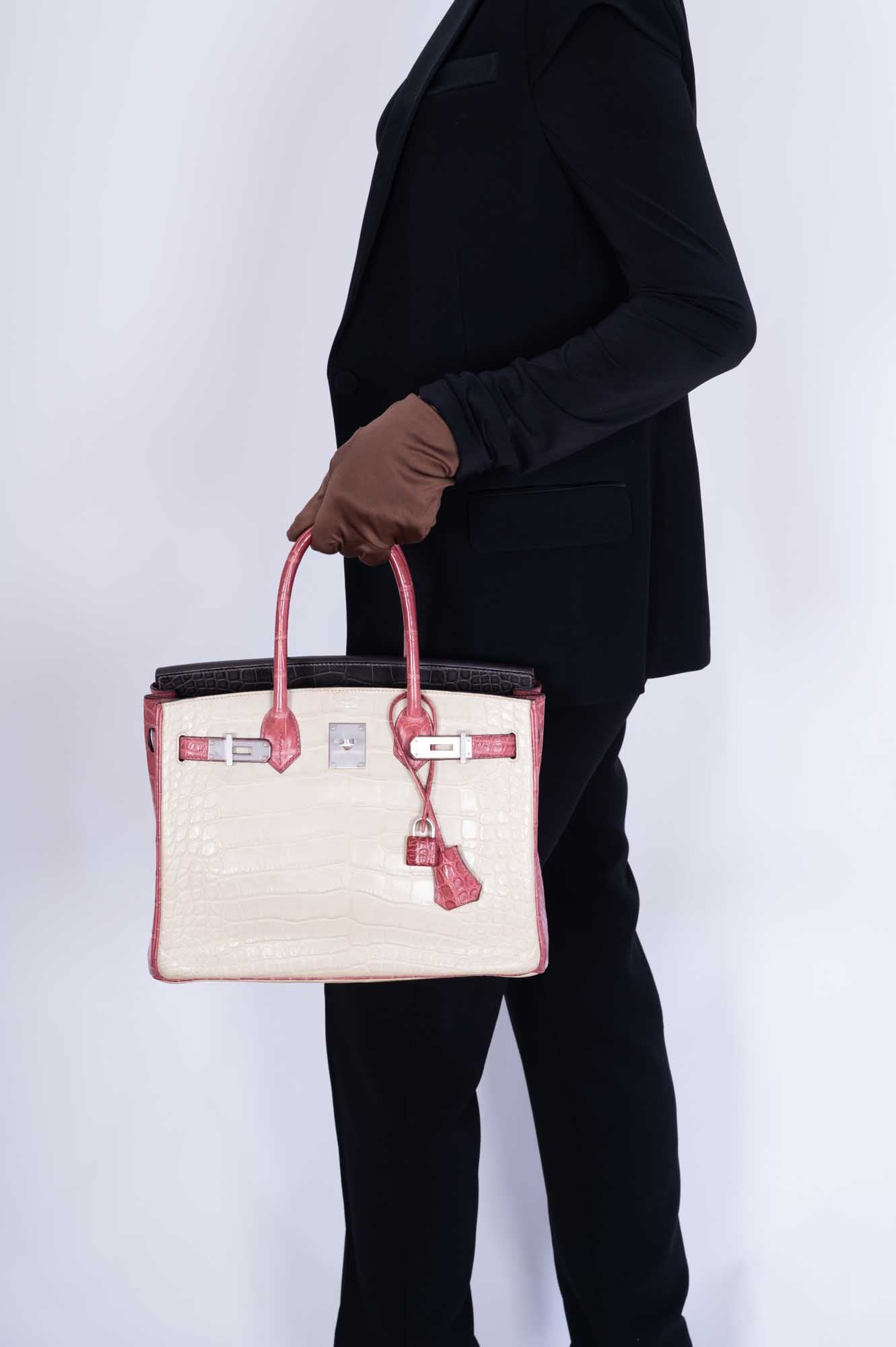 Hermès Birkin 30 HSS Tri-Color Béton, Gris Paris, and Bois de Rose Matte Alligator Brushed Palladium Hardware