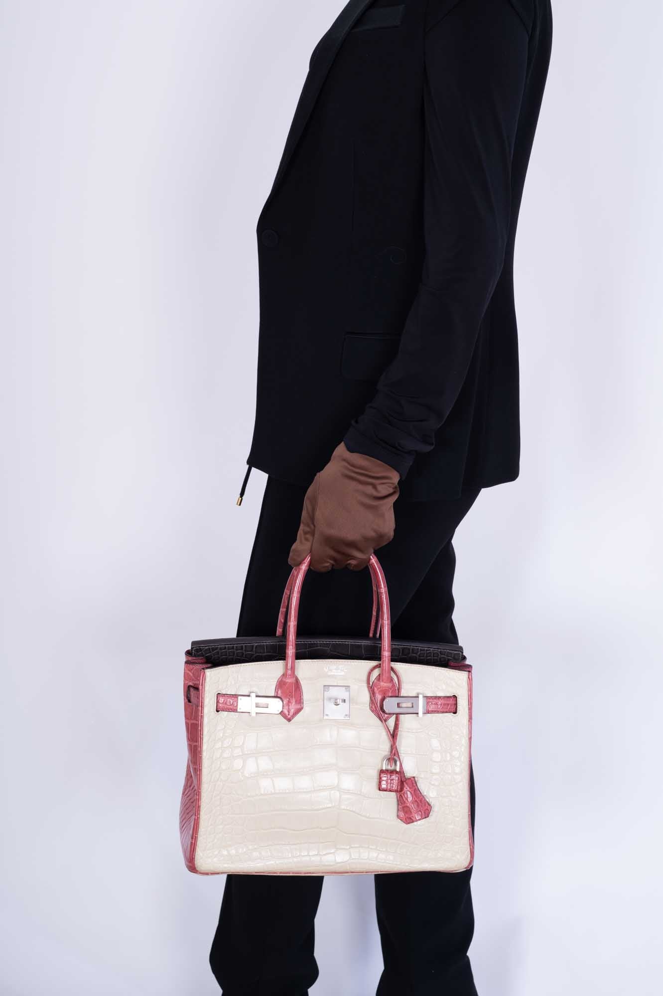 Hermès Birkin 30 HSS Tri-Color Béton, Gris Paris, and Bois de Rose Matte Alligator Brushed Palladium Hardware
