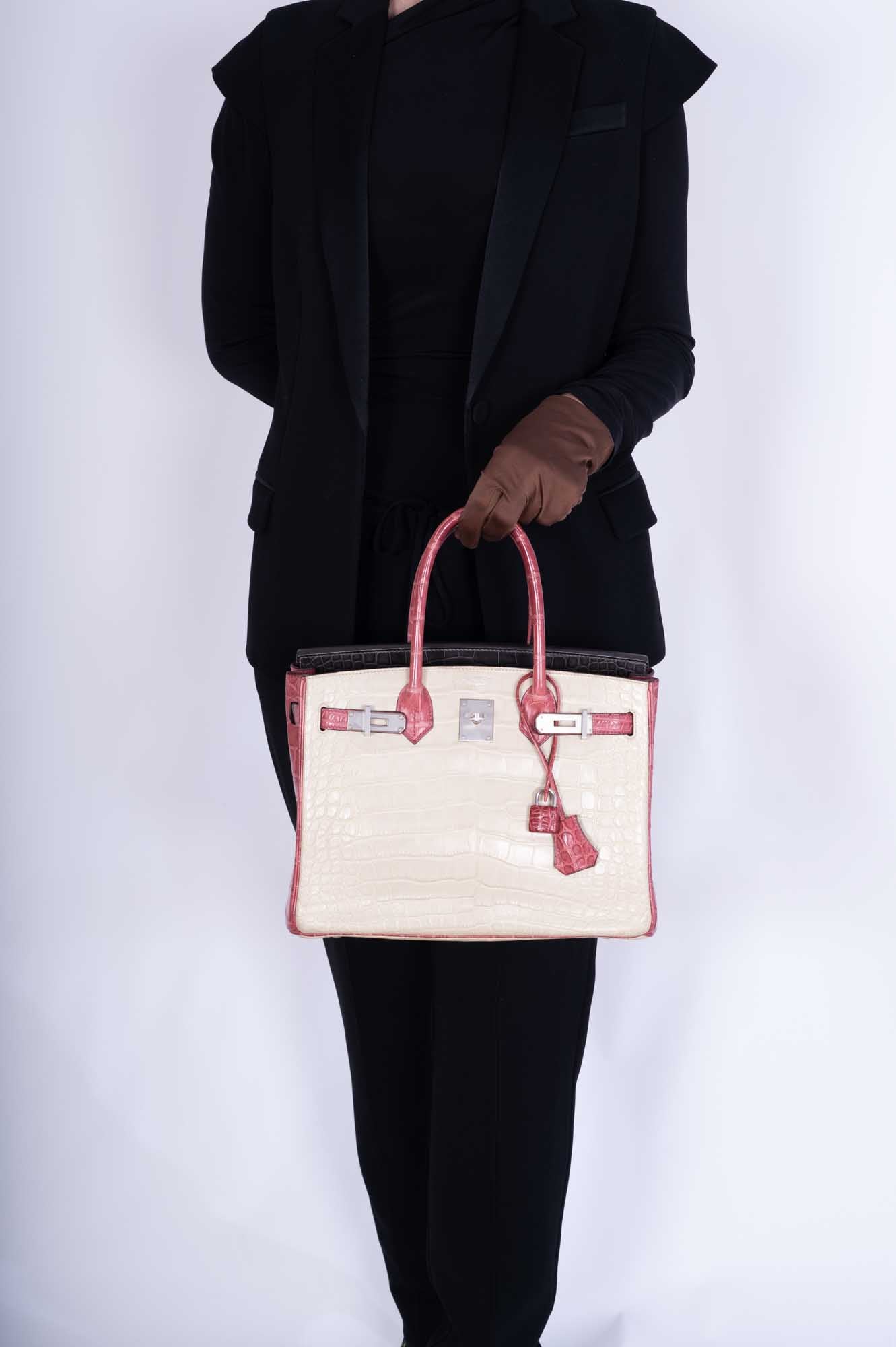 Hermès Birkin 30 HSS Tri-Color Béton, Gris Paris, and Bois de Rose Matte Alligator Brushed Palladium Hardware