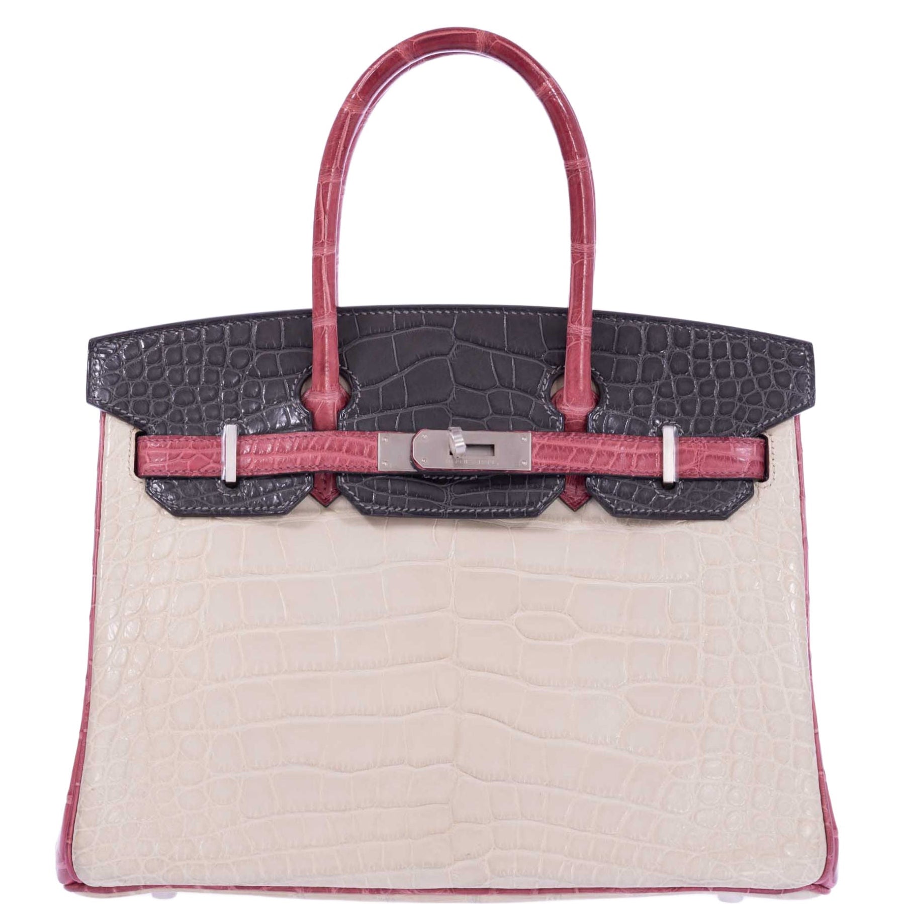 Hermès Birkin 30 HSS Tri-Color Béton, Gris Paris, and Bois de Rose Matte Alligator Brushed Palladium Hardware