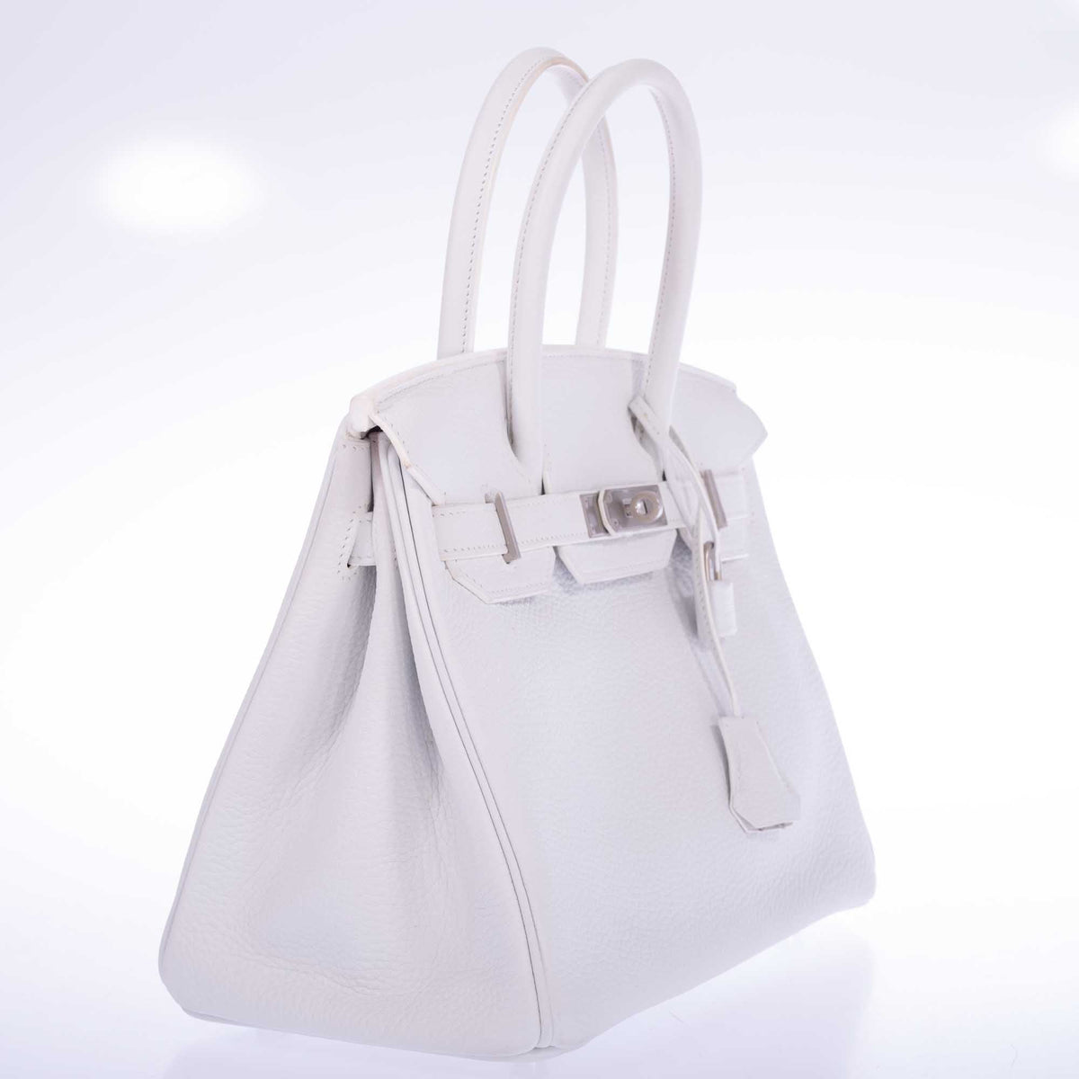 Hermès Birkin 30 HSS White Clemence Brushed Palladium Hardware, three-quarter view