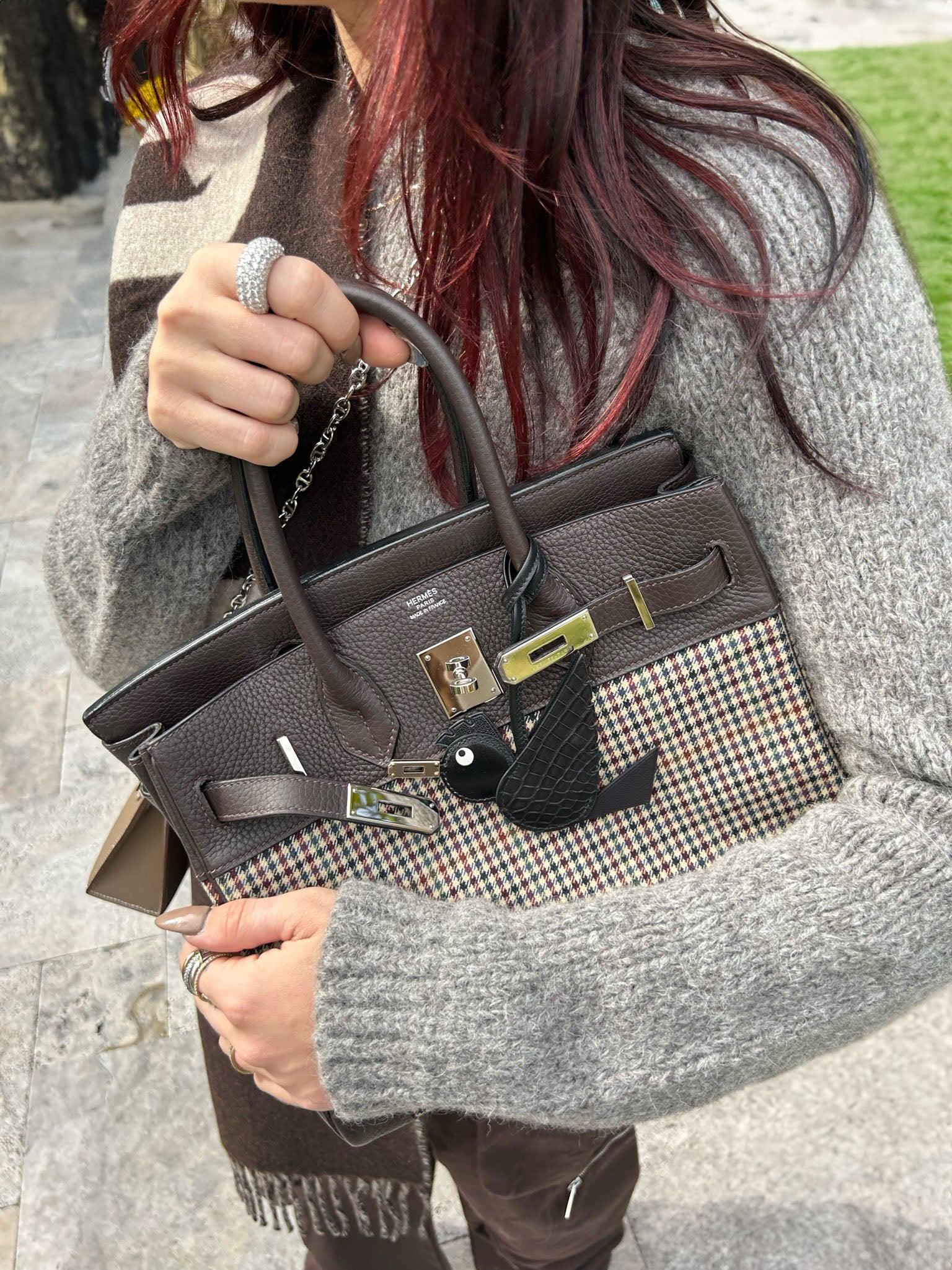 Hermès Birkin 30 Lainage Houndstooth Wool and Ébène Togo Palladium