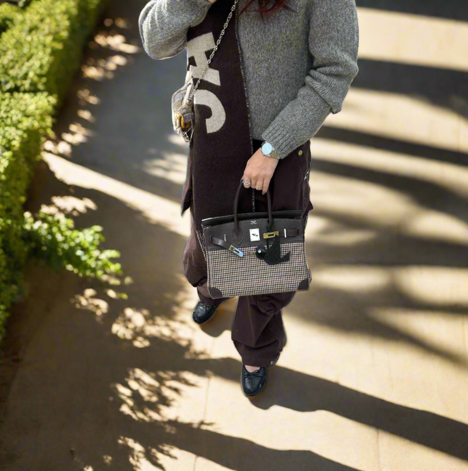 Hermès Birkin 30 Lainage Houndstooth Wool and Ébène Togo Palladium