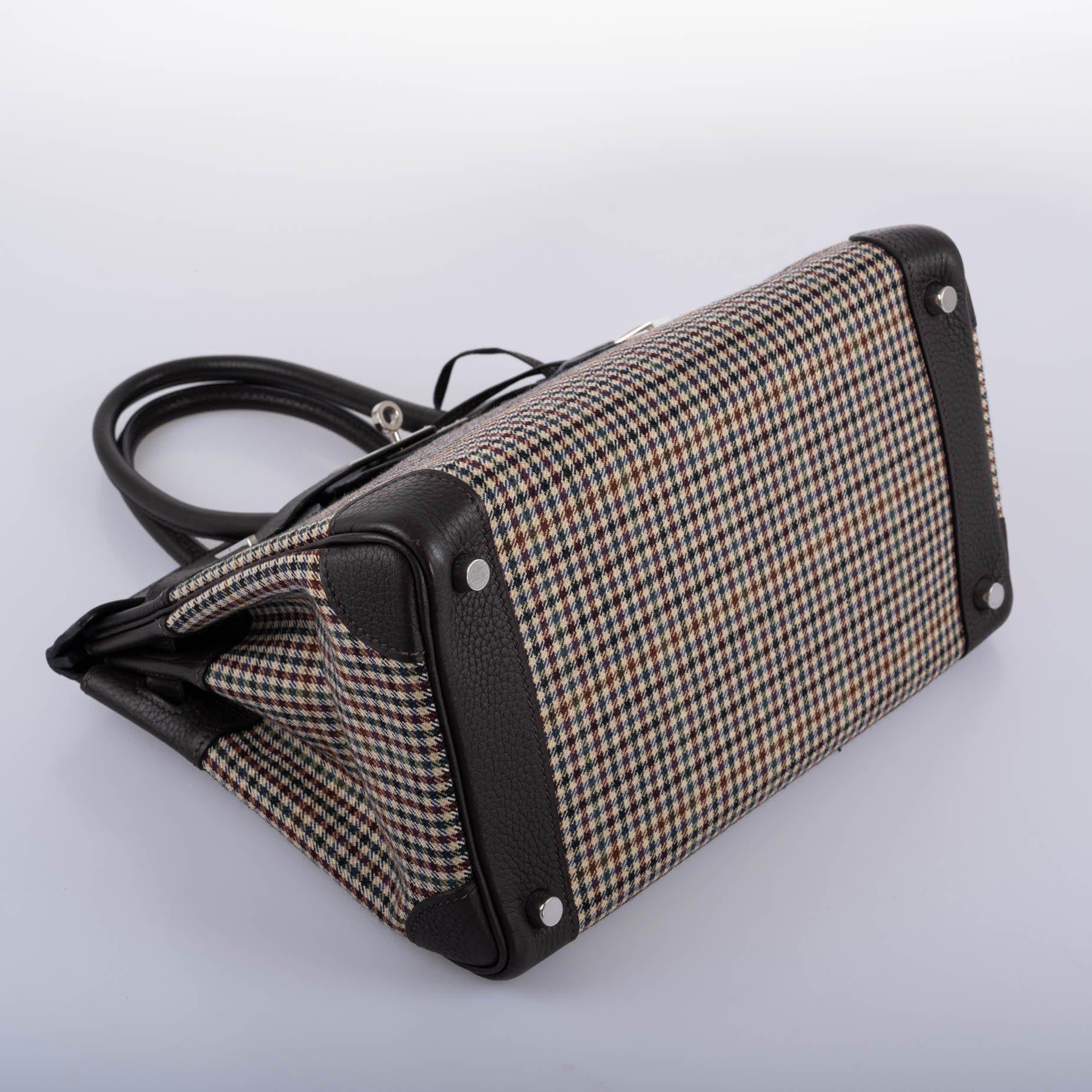 Hermès Birkin 30 Lainage Houndstooth Wool and Ébène Togo Palladium Hardware