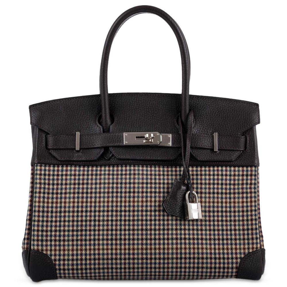 Hermès Birkin 30 Lainage Houndstooth Wool and Ébène Togo Palladium Hardware, front view