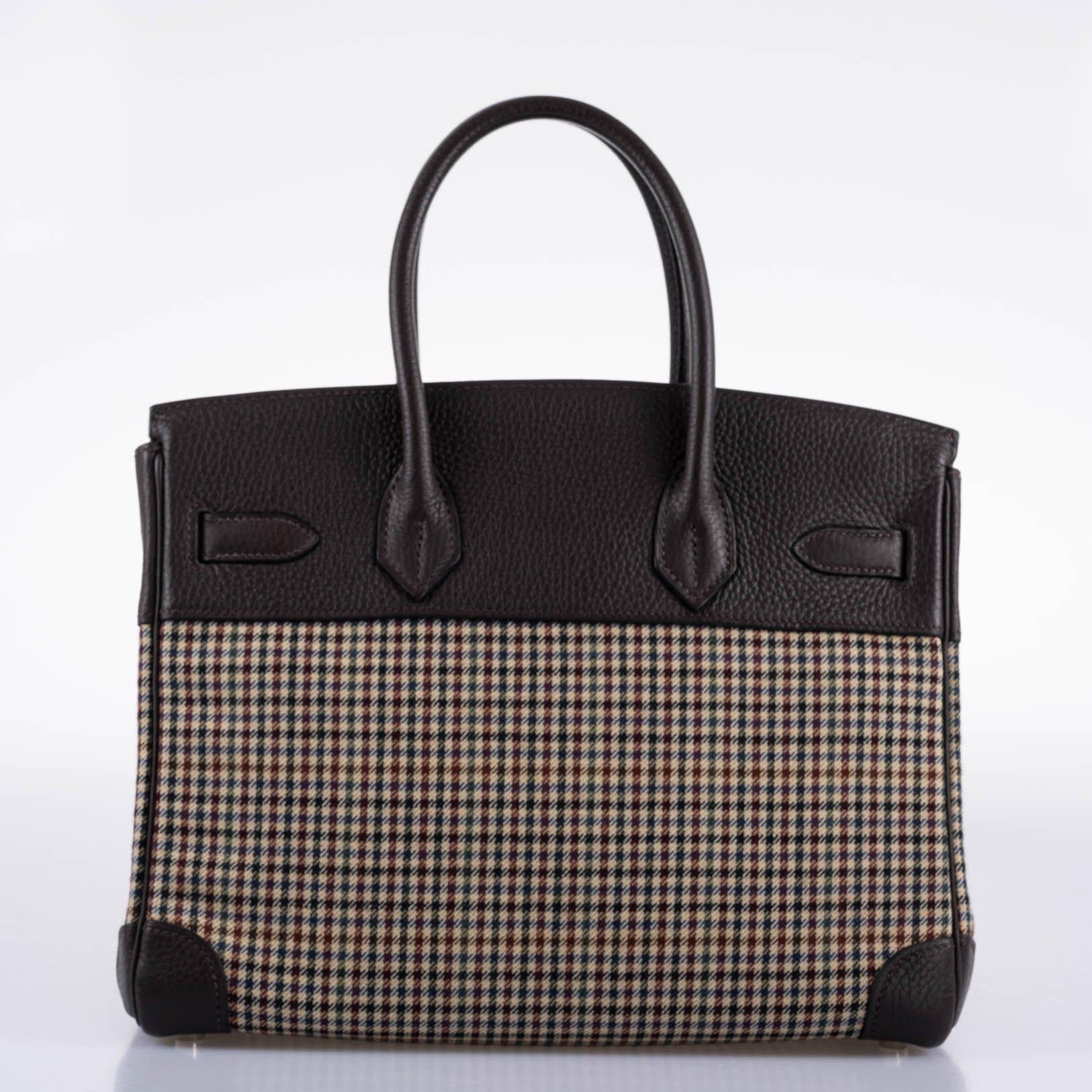 Hermès Birkin 30 Lainage Houndstooth Wool and Ébène Togo Palladium Hardware