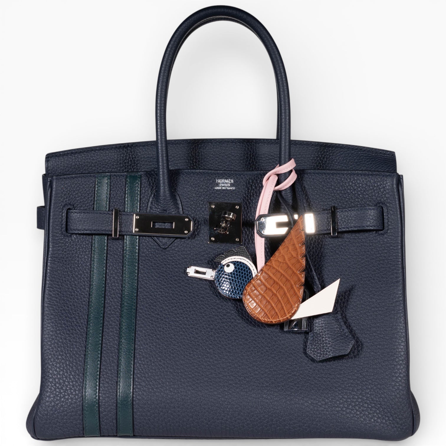 Hermès Birkin 30 Officier Bleu Nuit Vert Cyprès Togo Swift Palladium Hardware