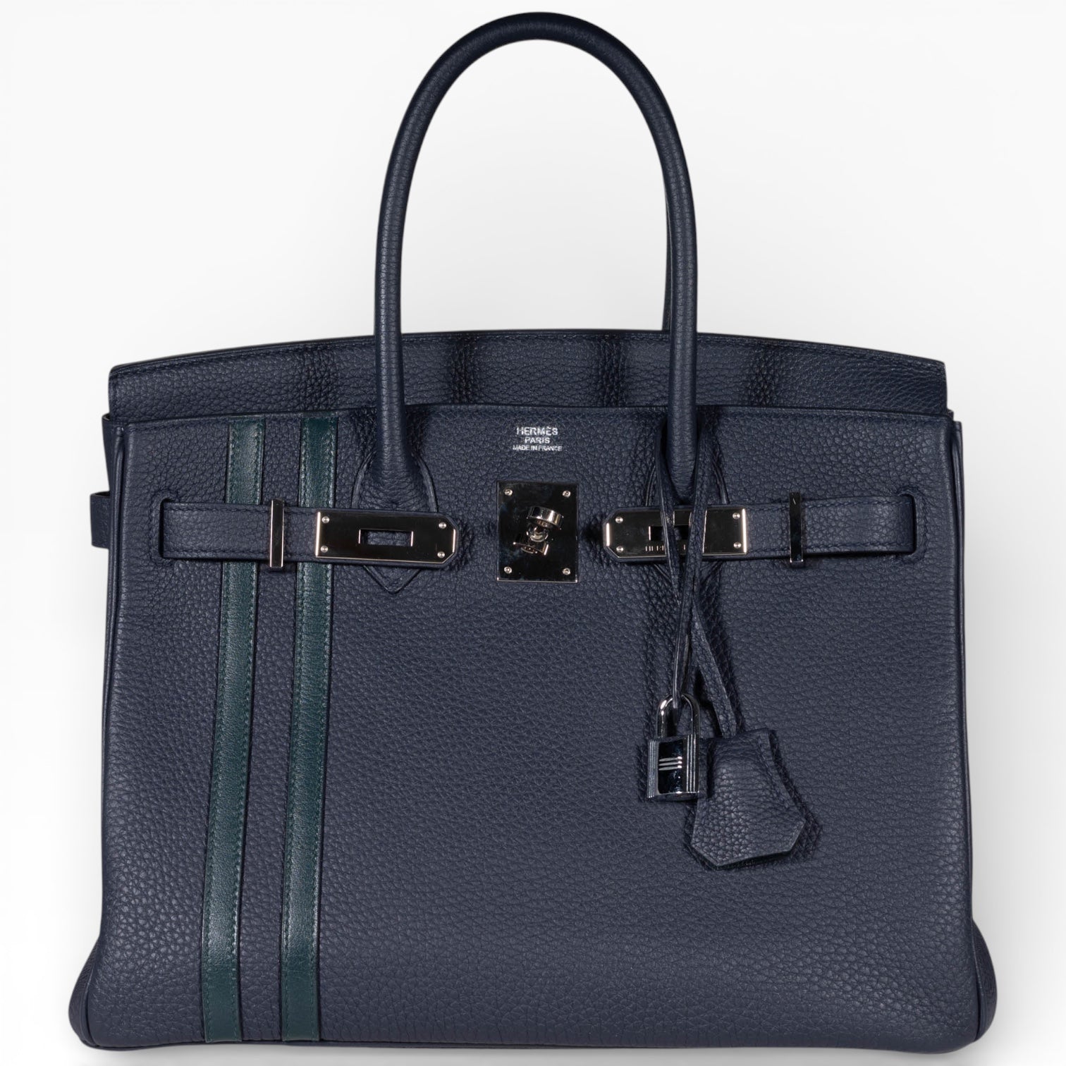 Hermès Birkin 30 Officier Bleu Nuit Vert Cyprès Togo Swift Palladium Hardware