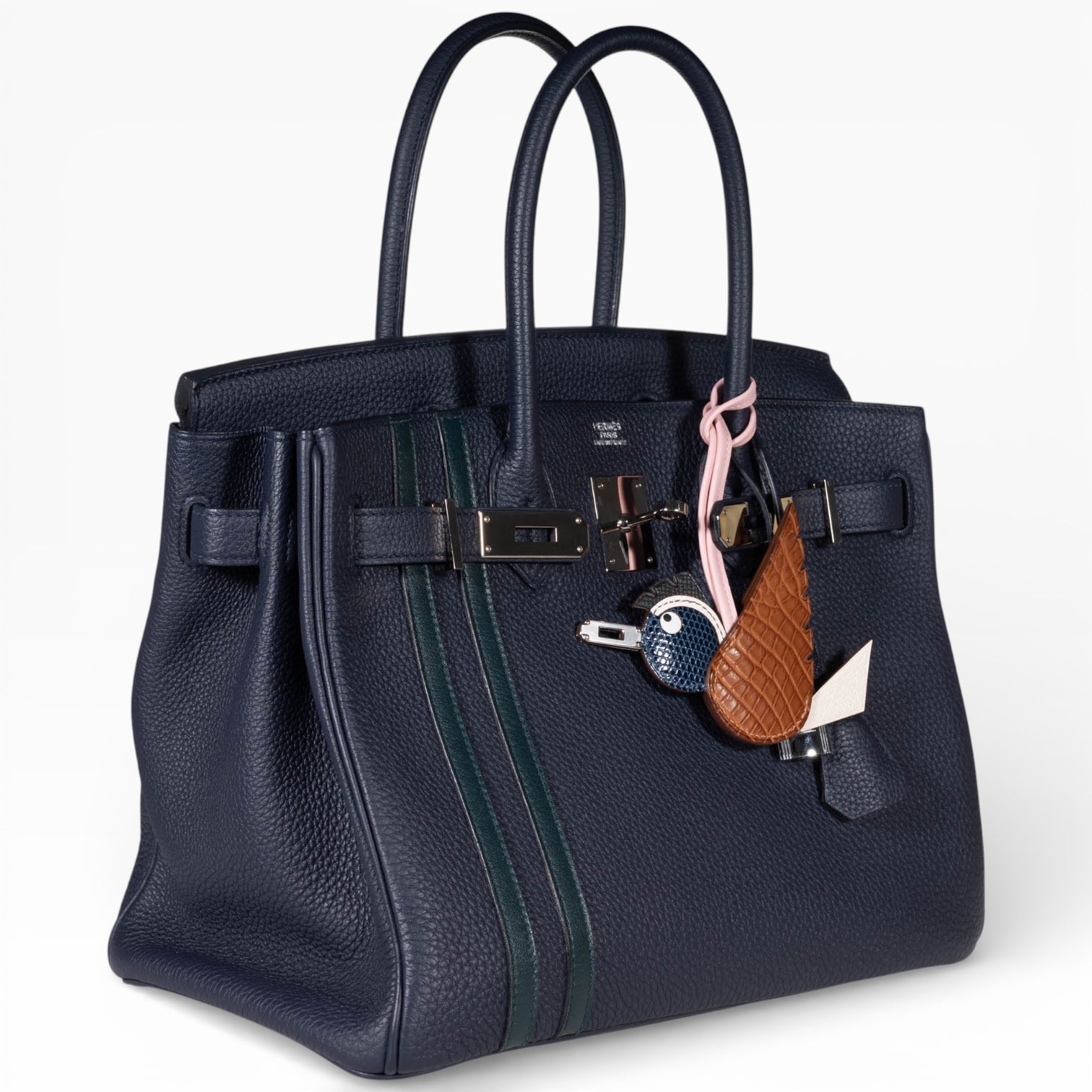 Hermès Birkin 30 Officier Bleu Nuit and Vert Cypress Togo Palladium Hardware
